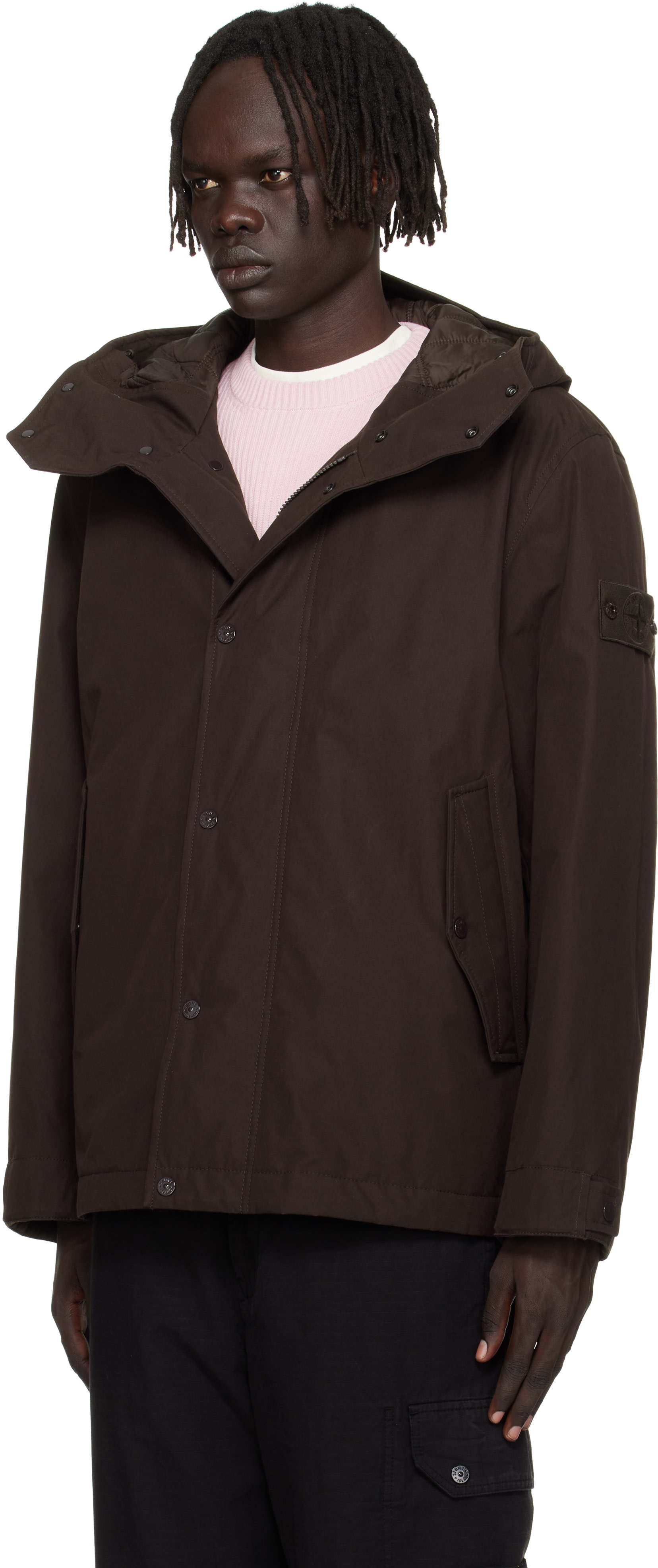 STONE  ブラック マウンテンパーカー Stone Island: ブラウン 4100105 ウェザープルーフ コットンキャンバス