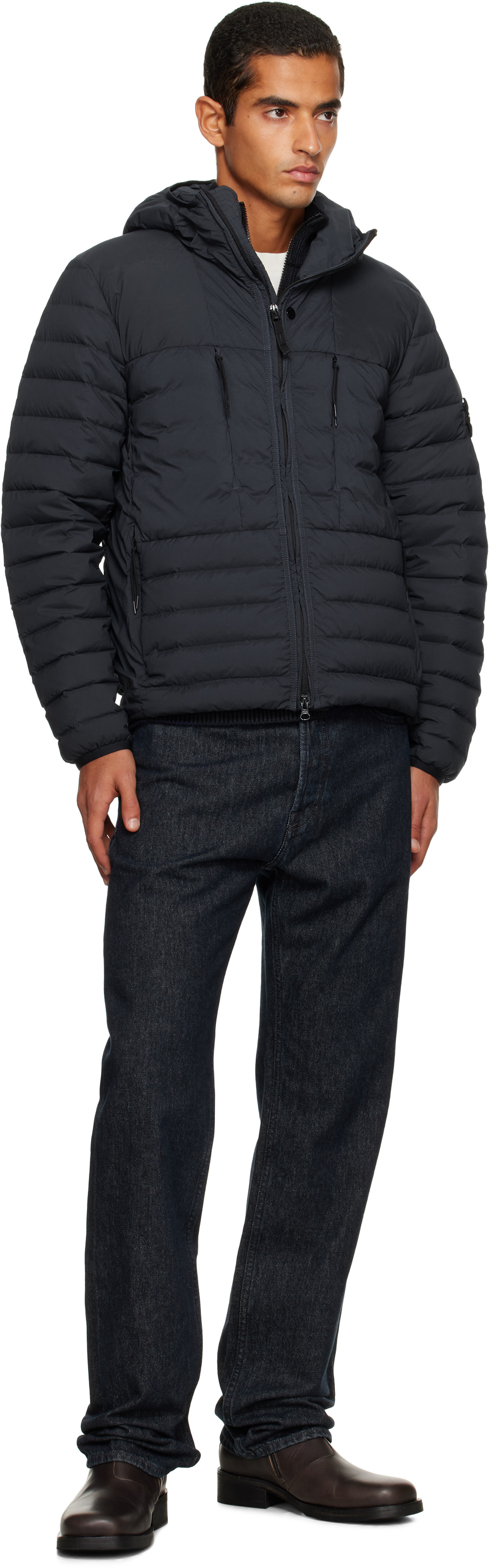 Stone Island: ネイビー 4100020 Seamless Tunnel Nylon Down-TC