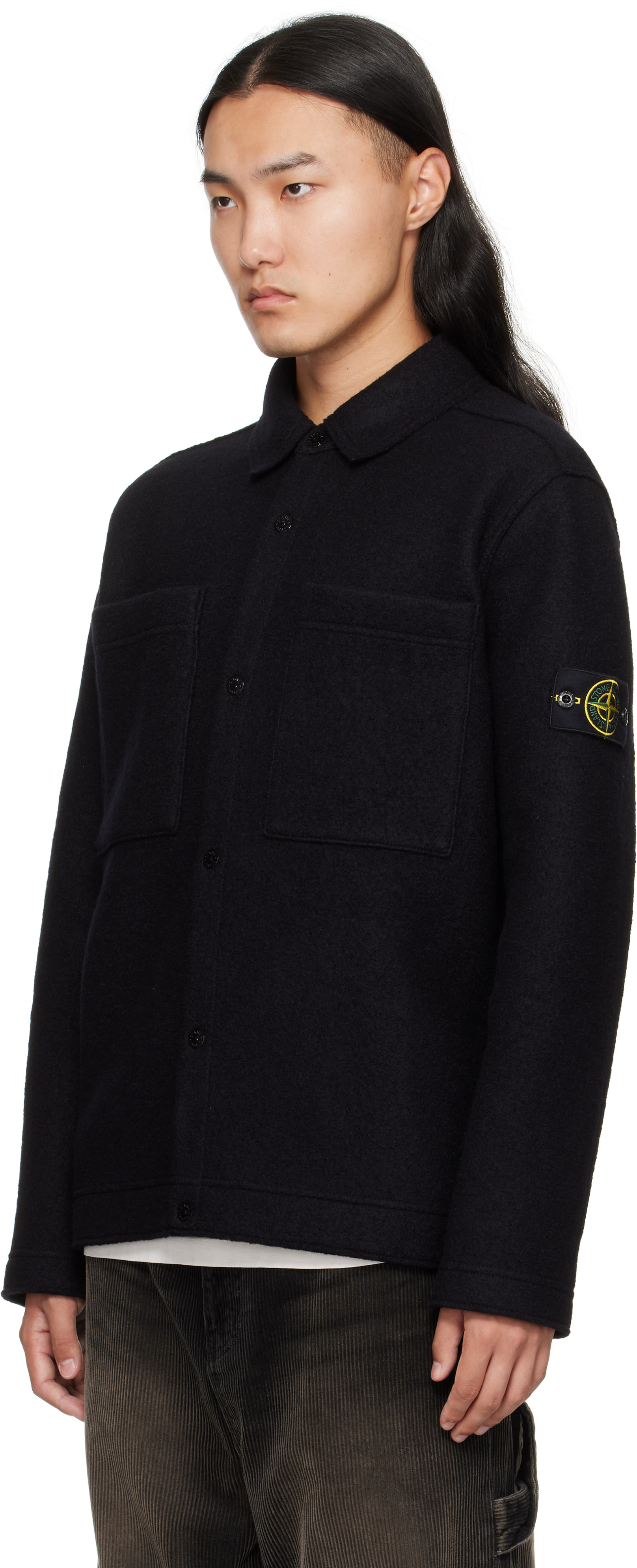 Stone Island: Black 5100058 Felted RWS Wool Jacket | SSENSE