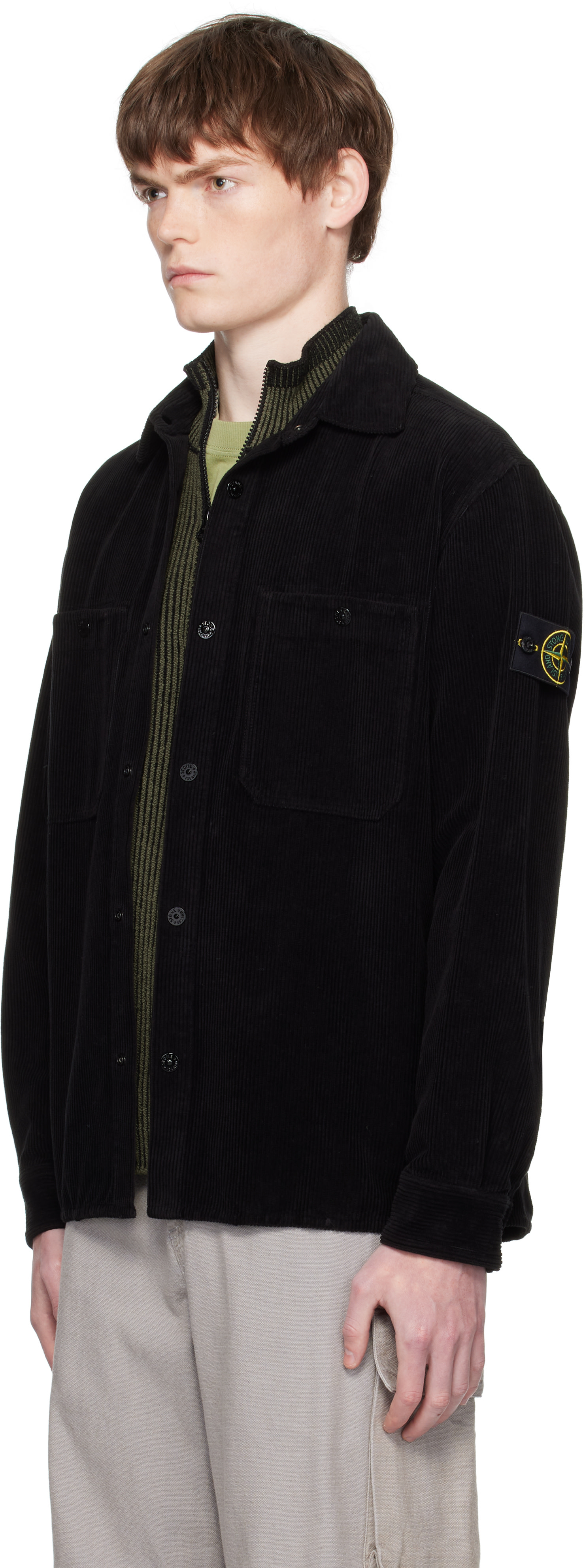 Stone Island: Black 1200012 Organic Cotton Corduroy 800 Shirt | SSENSE