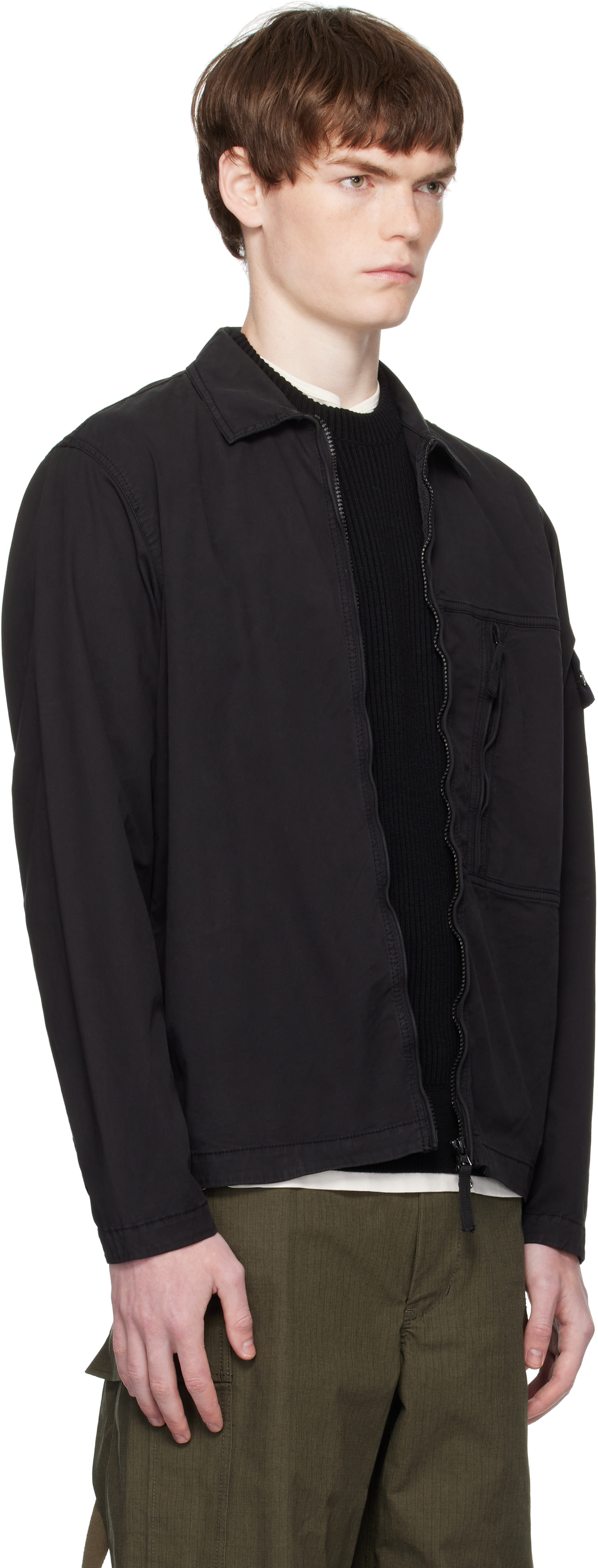 Stone Island: Black 1200003 Supima Cotton Twill Stretch-TC Jacket
