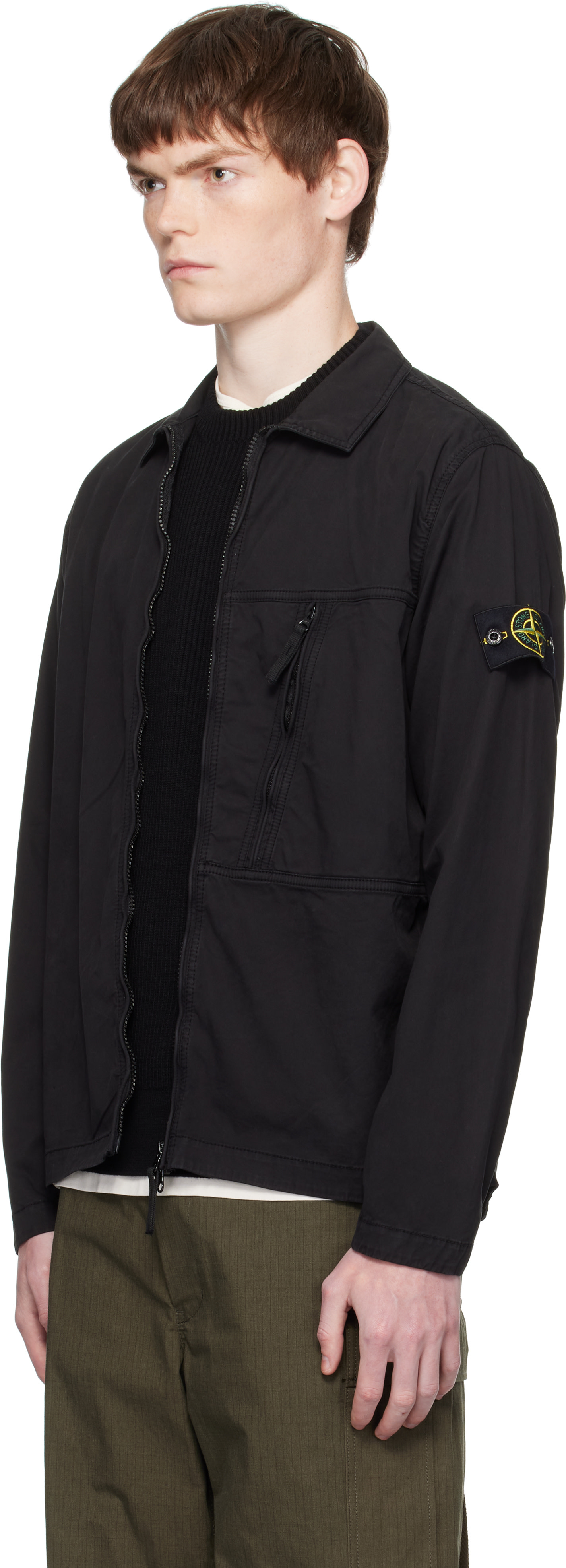 Stone Island: ブラック 1200003 Supima Cotton Twill Stretch-TC 