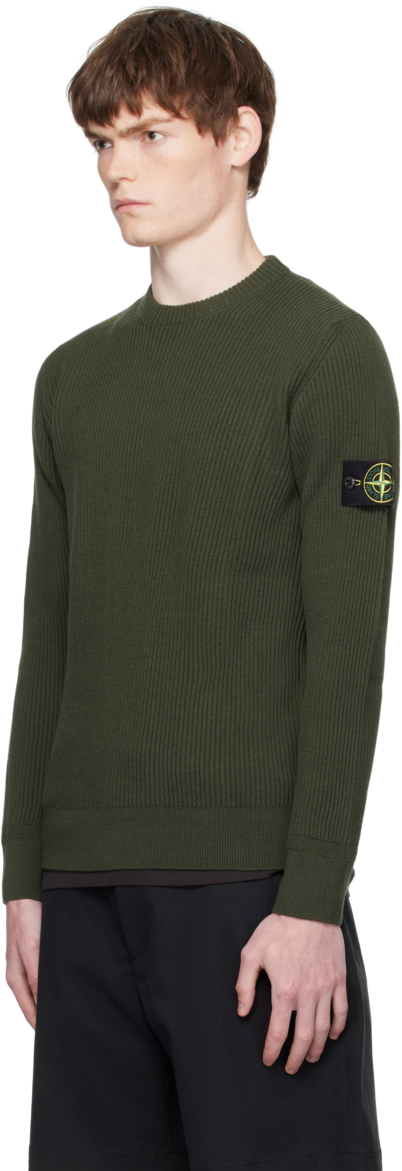 Stone Island: Khaki 5100053 Full Rib RWS Wool Sweater | SSENSE
