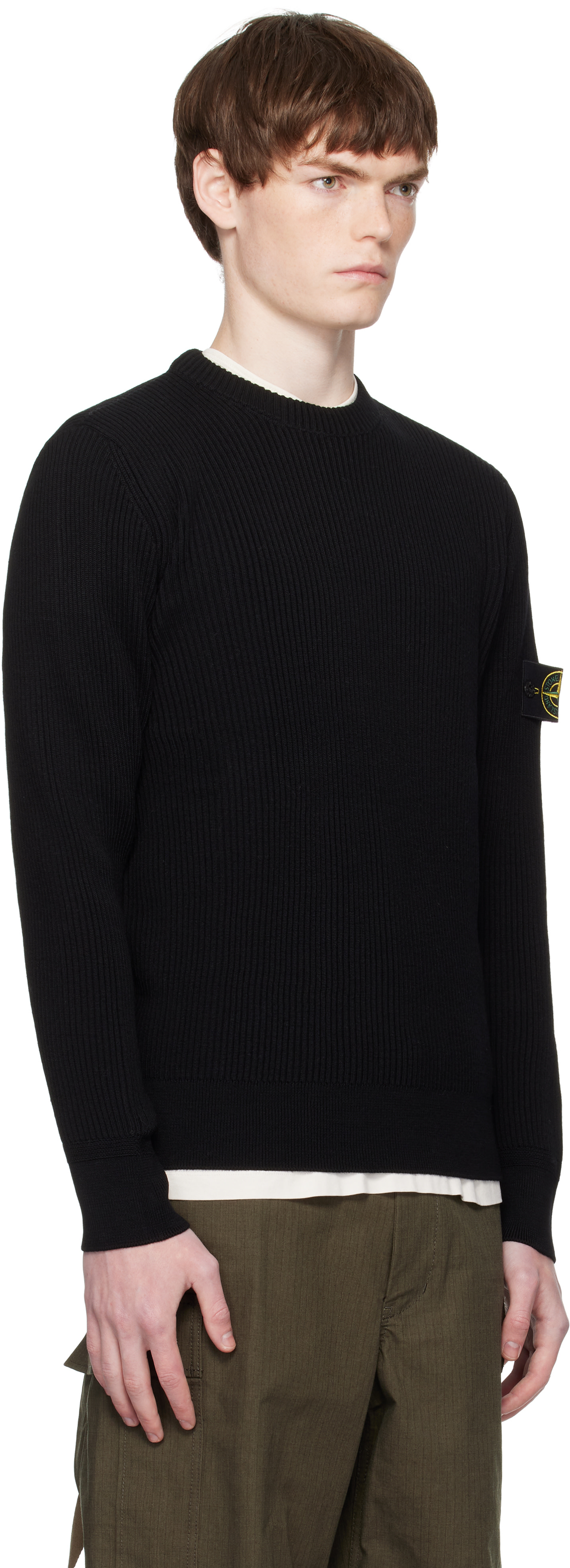 Stone Island: ブラック 5100053 Full Rib RWS Wool セーター | SSENSE 