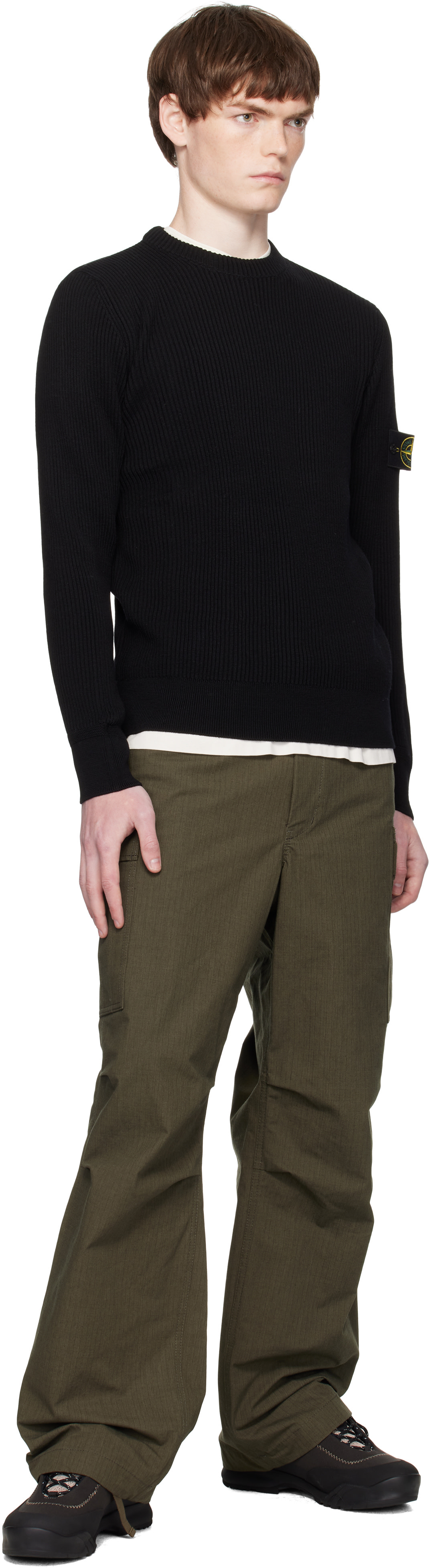 Stone Island: Black 5100053 Full Rib RWS Wool Sweater | SSENSE