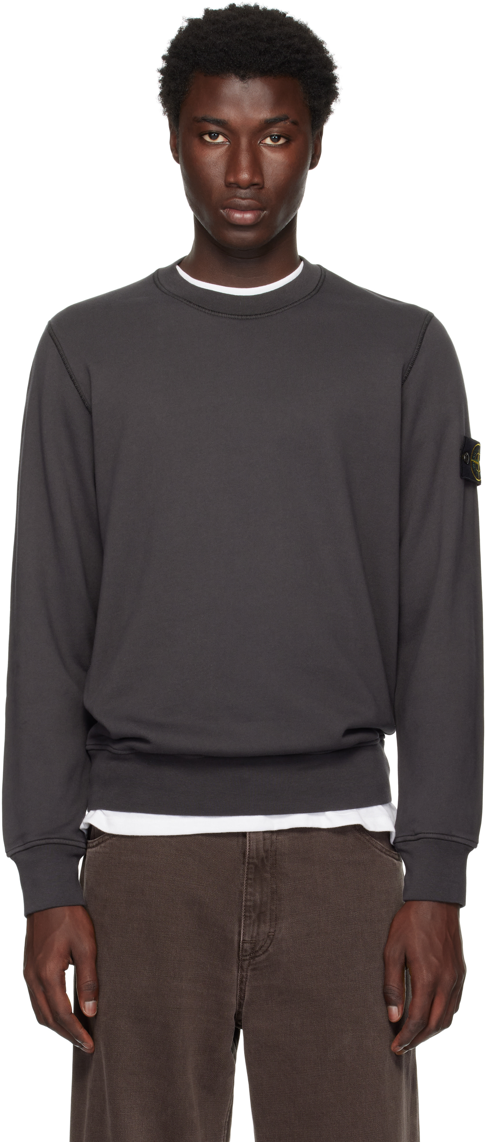 Stone Island - Pull molletonné 6100044 gris en coton bio