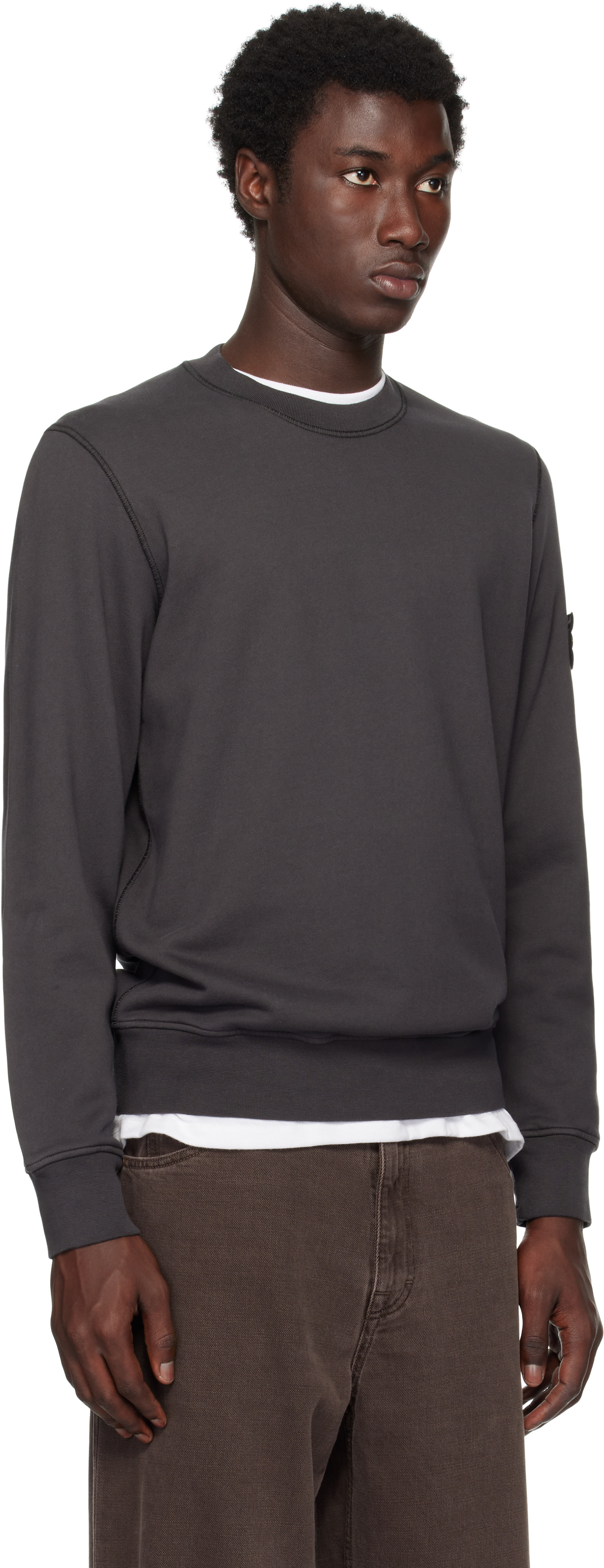 Stone Island - Pull molletonné 6100044 gris en coton bio