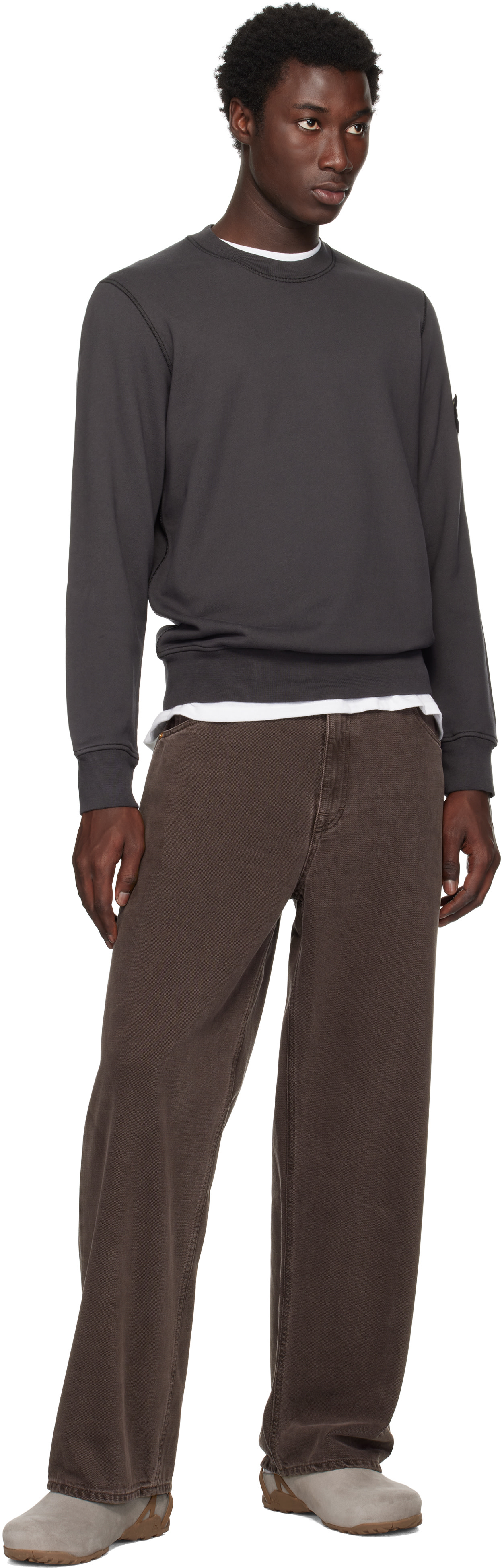 Stone Island - Pull molletonné 6100044 gris en coton bio