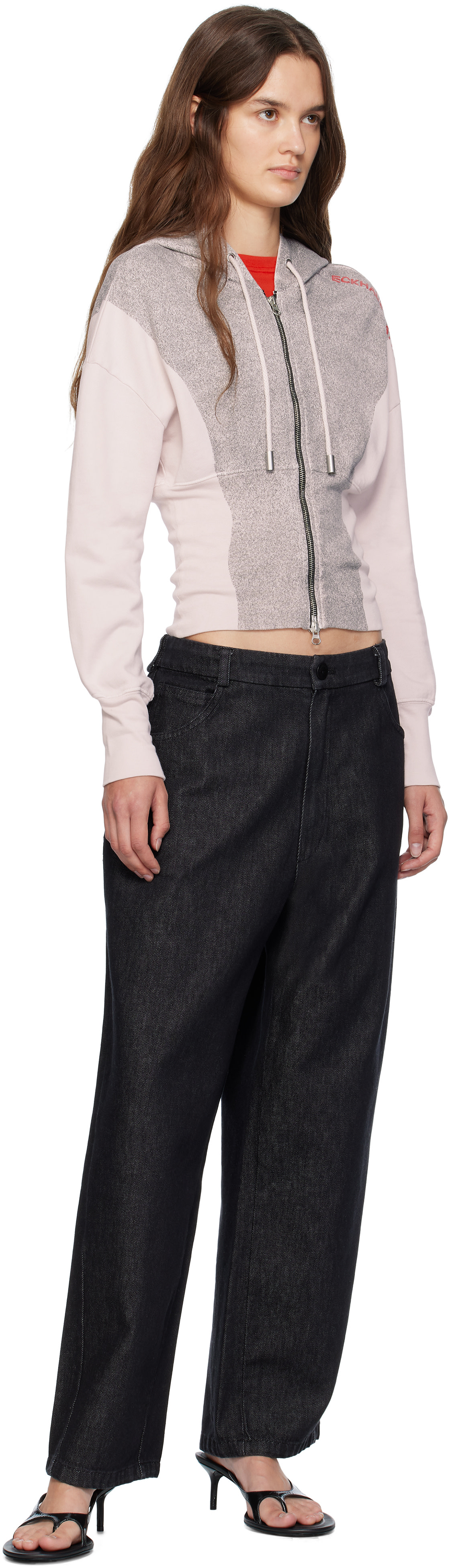 Eckhaus Latta: White & Gray Snatched Hoodie | SSENSE