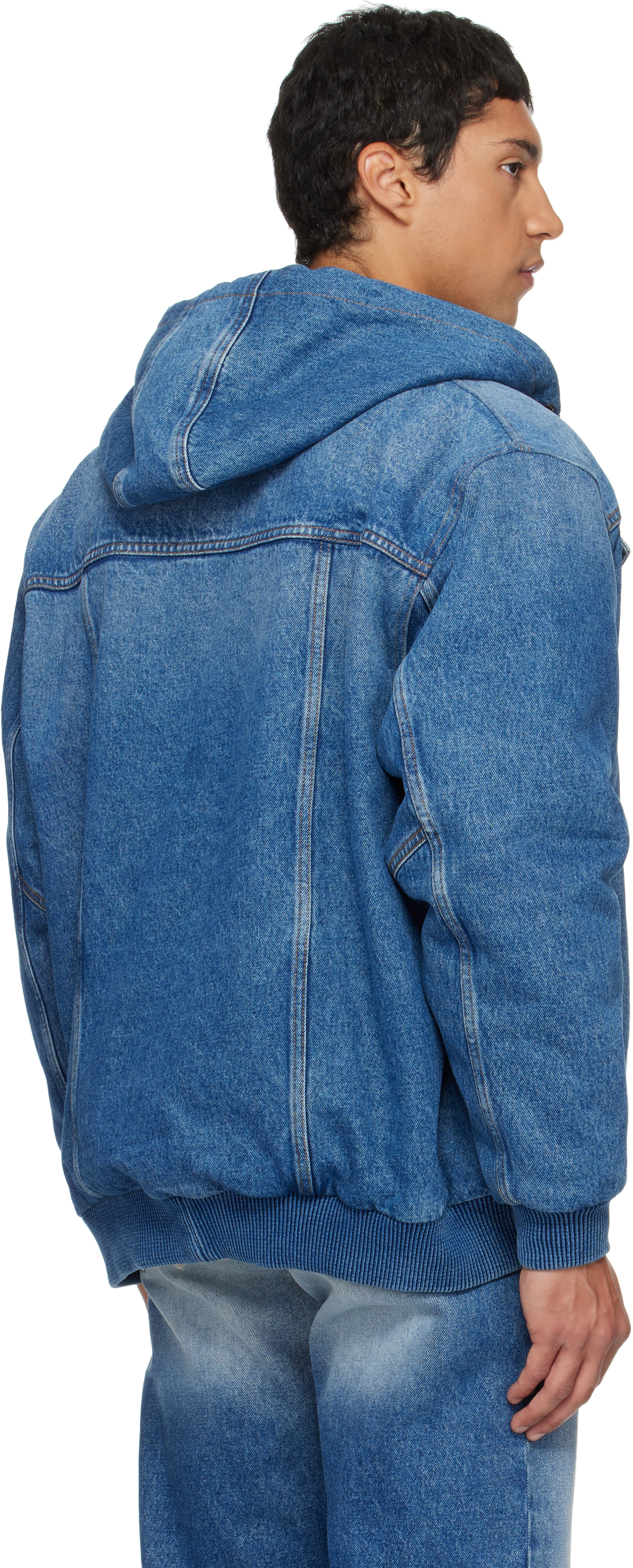 EGONlab - Blouson bleu en denim à capuche