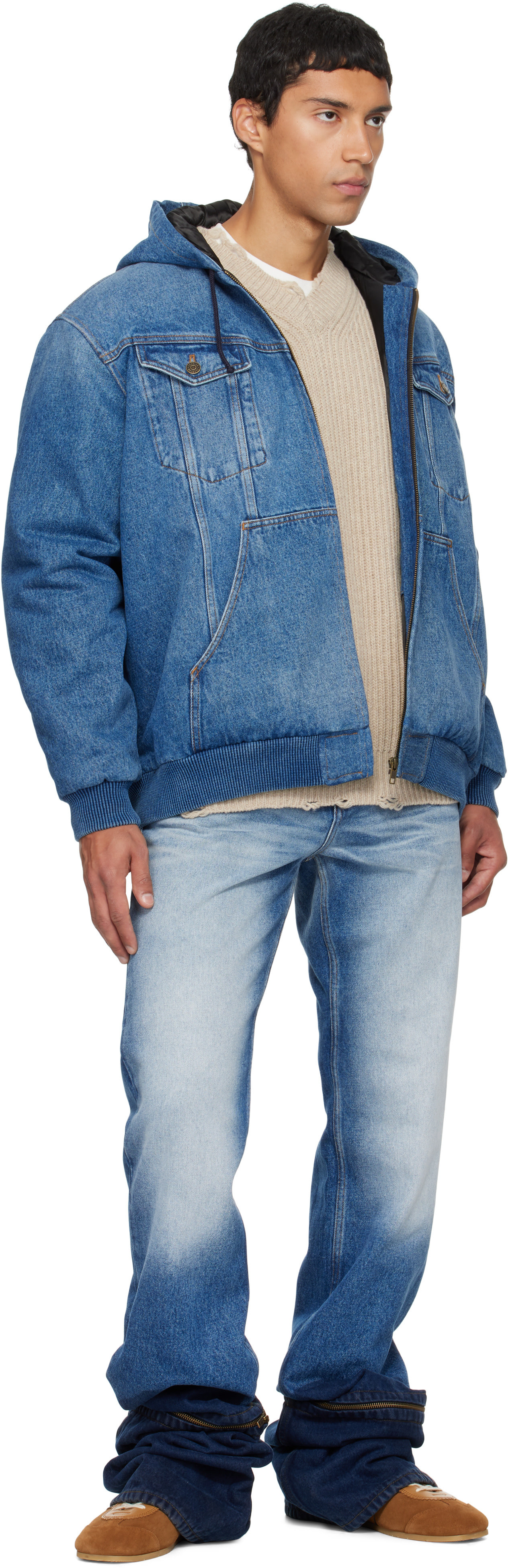 EGONlab - Blouson bleu en denim à capuche