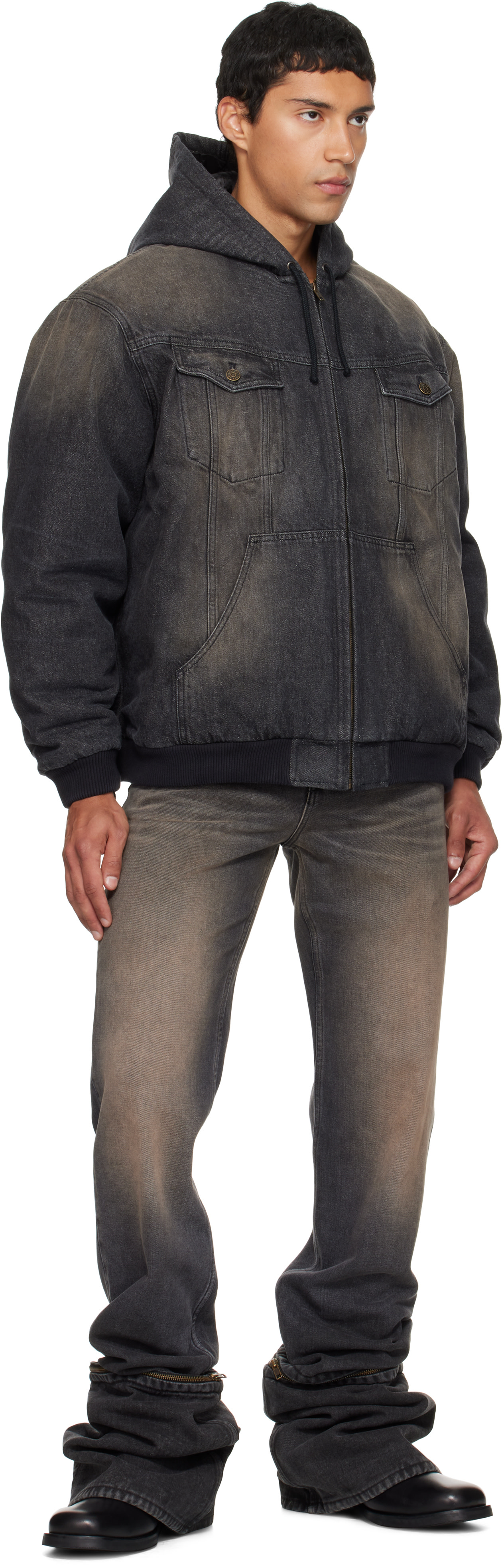 EGONlab: Black & Brown Hooded Denim Jacket | SSENSE