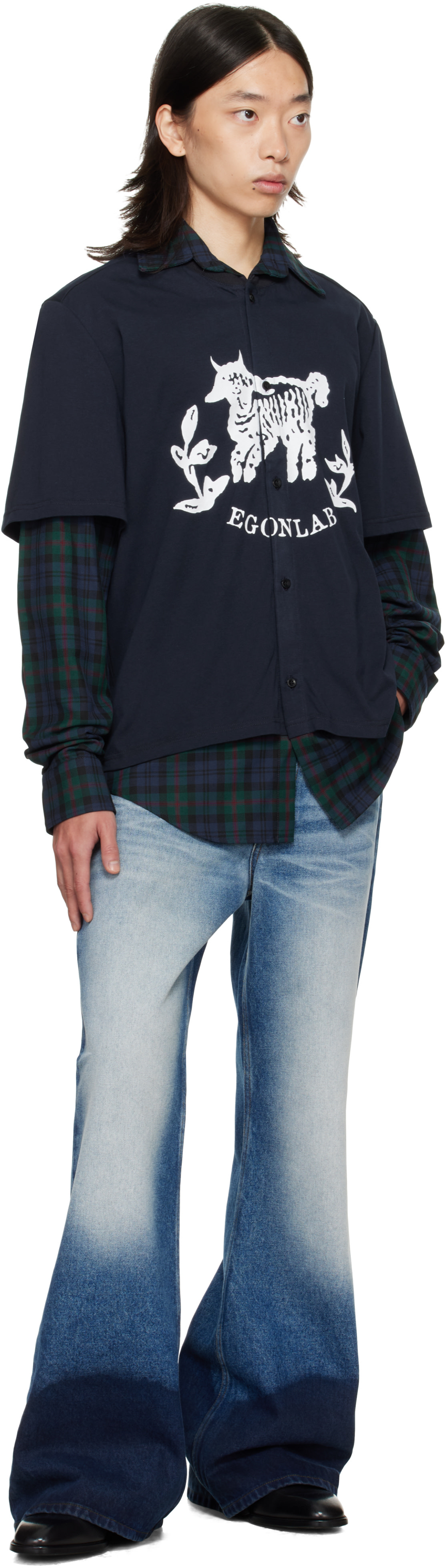 EGONlab: ネイビー Raglan Tailoring シャツ | SSENSE 日本