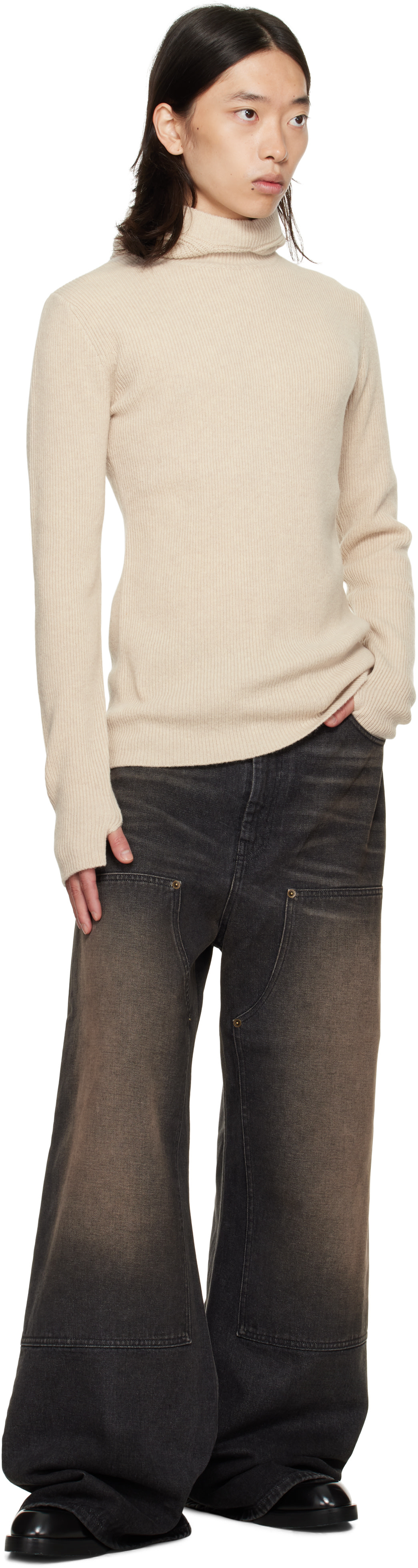 EGONlab - Pull à capuche beige en tricot
