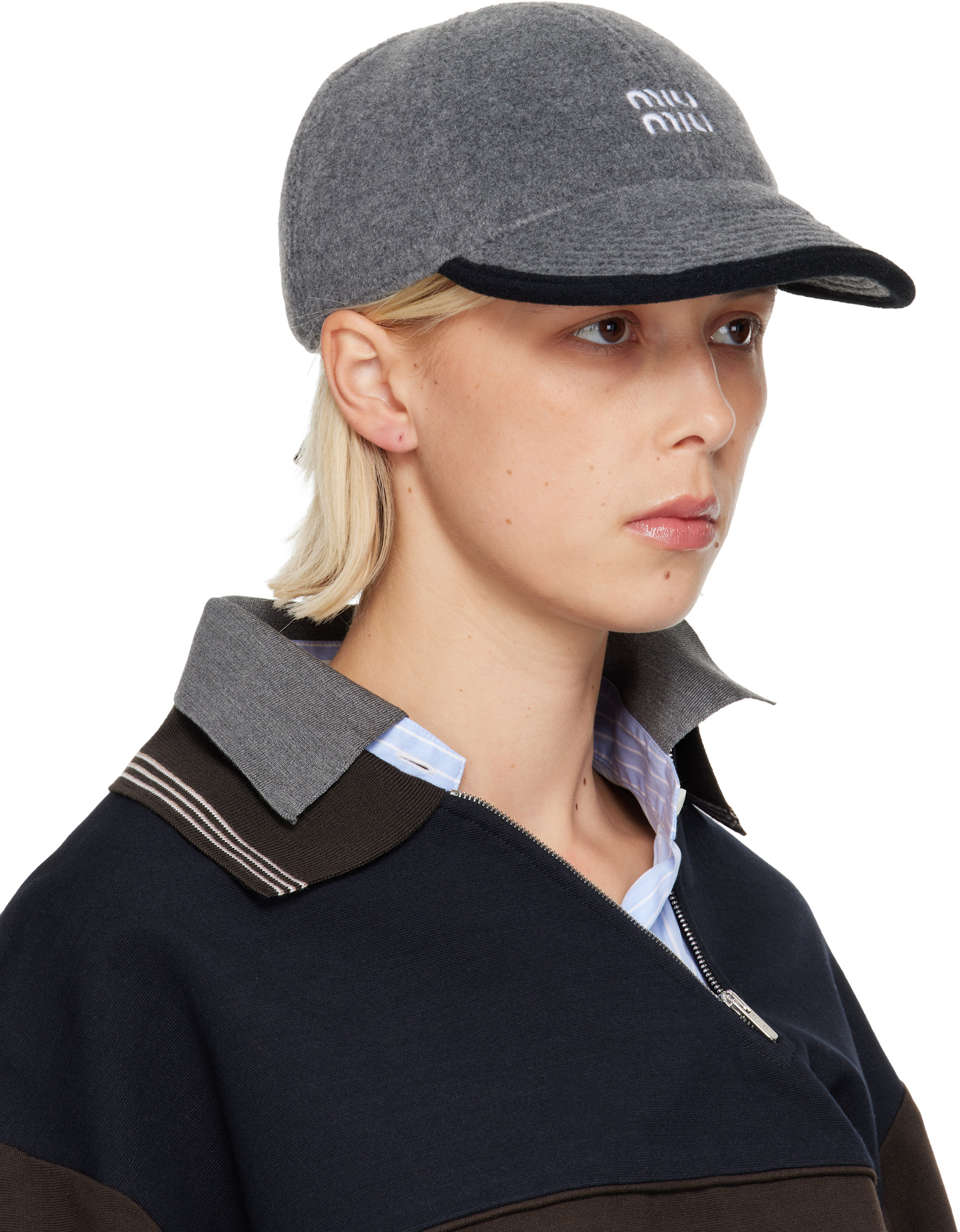 Miu Miu - Casquette de baseball grise en molleton