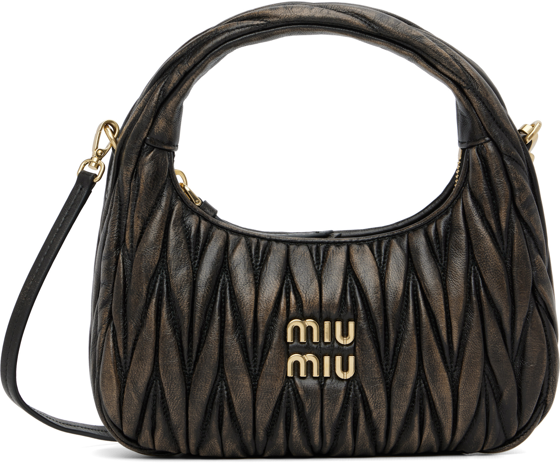 Miu Miu: Brown Wander Matelassé Nappa Leather Bag | SSENSE Canada
