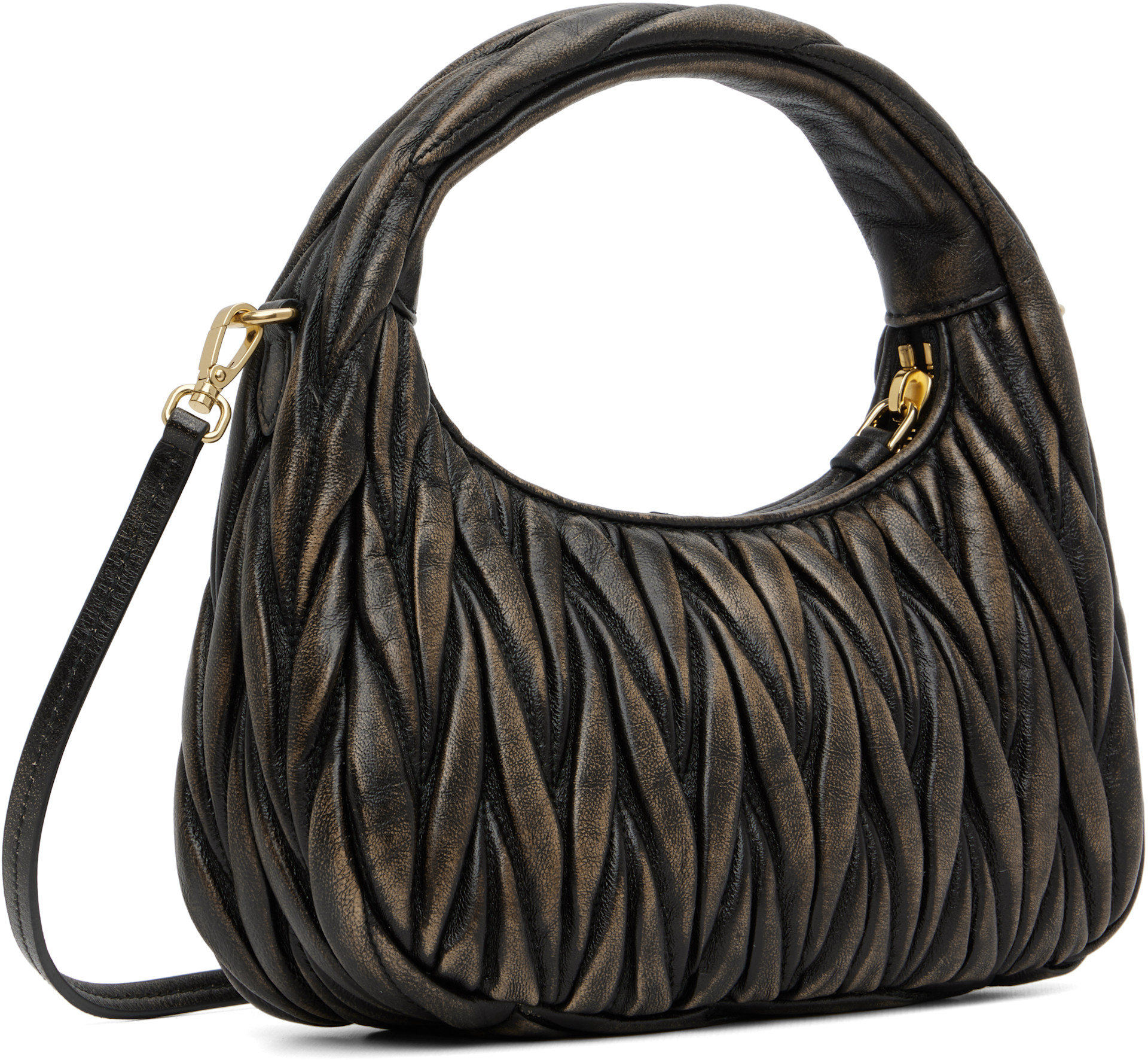 Miu Miu: Brown Wander Matelassé Nappa Leather Bag | SSENSE Canada