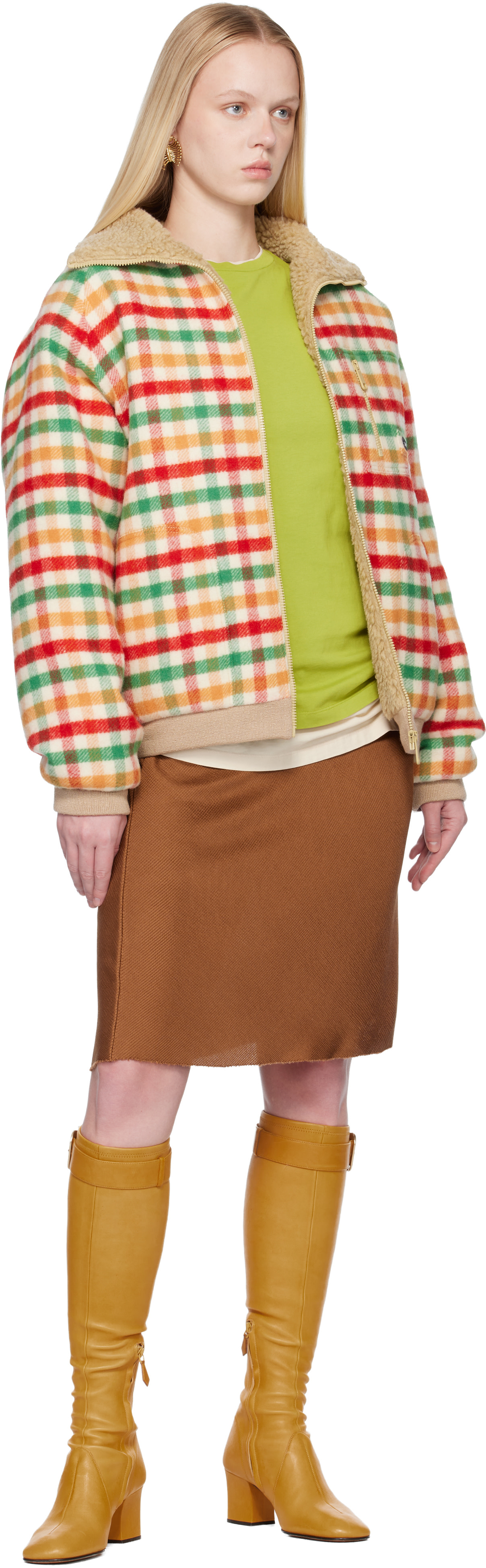 Miu Miu: Multicolor Fleece-Lined Checked Blouson Jacket | SSENSE