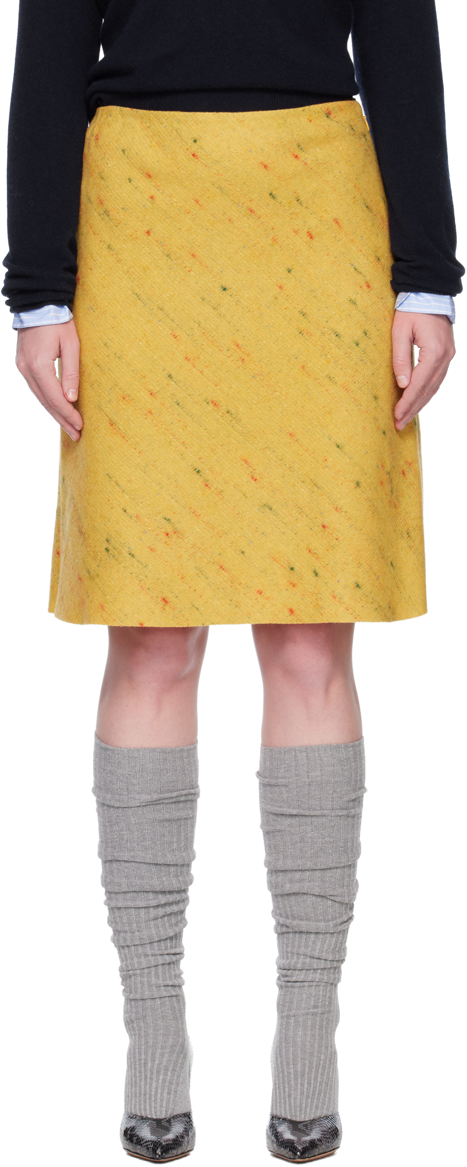 Miu Miu - Jupe midi jaune en bouclé
