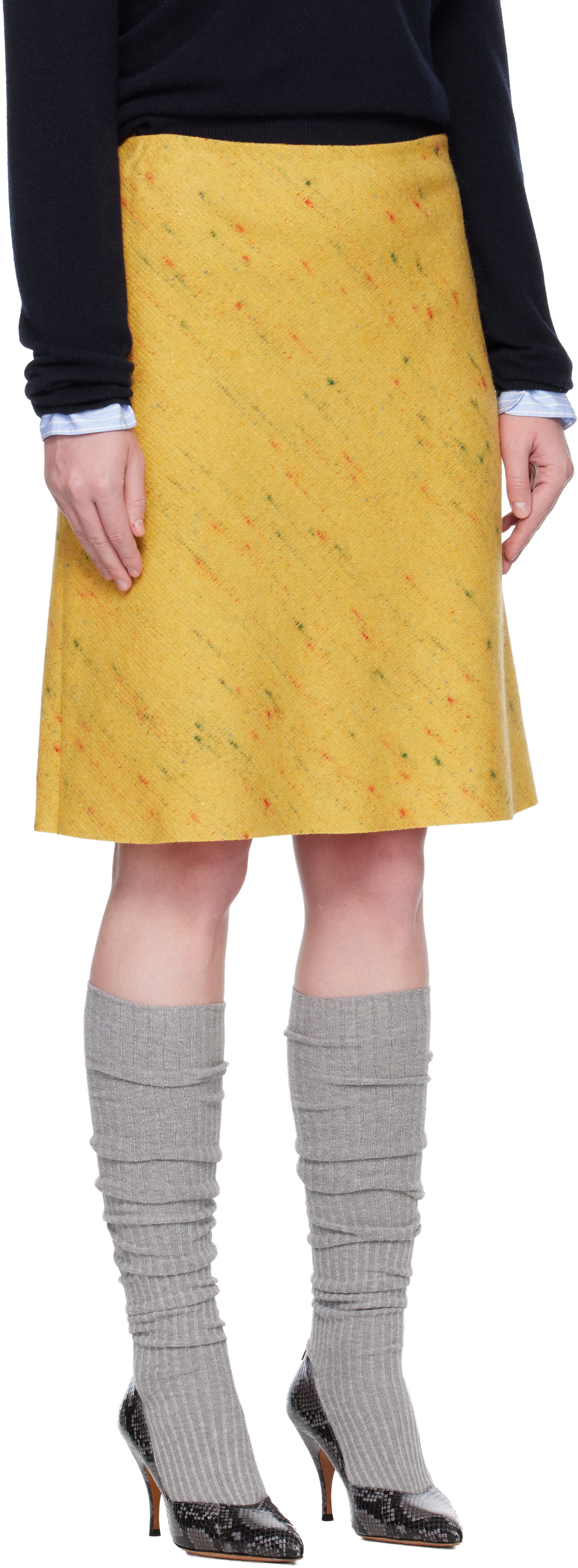 Miu Miu - Jupe midi jaune en bouclé