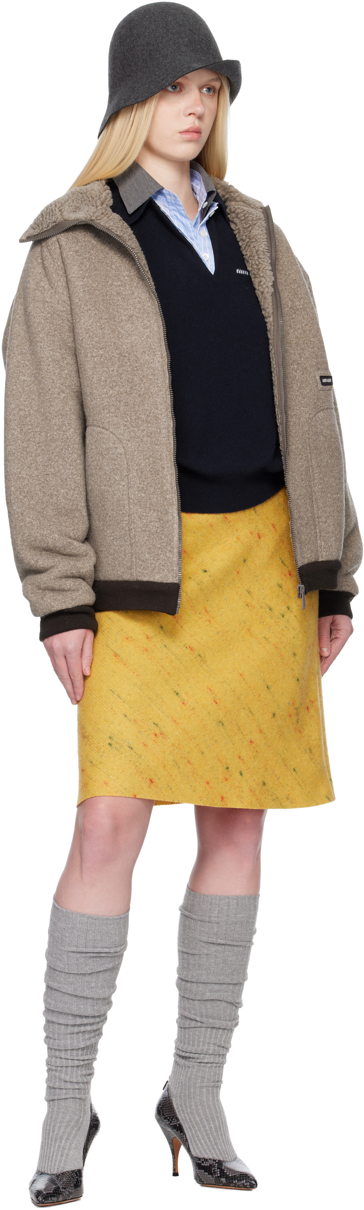 Miu Miu - Jupe midi jaune en bouclé