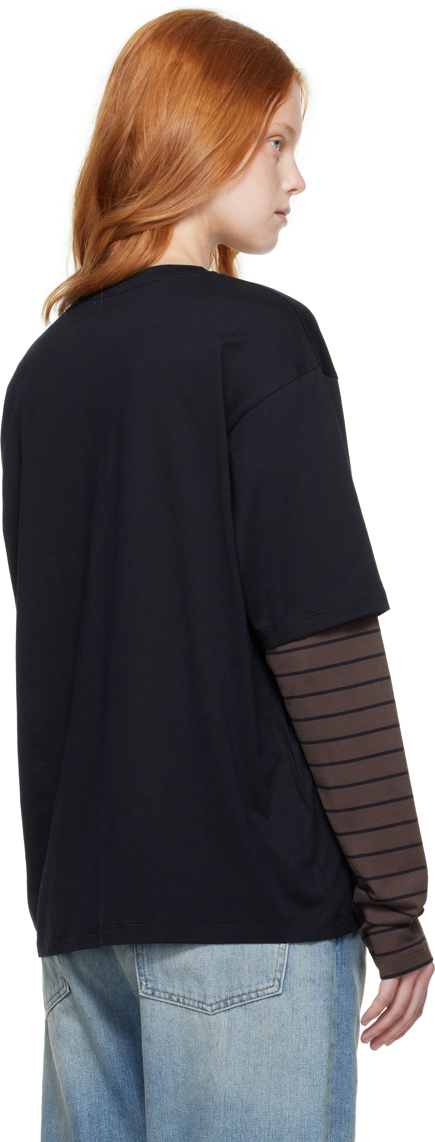 Miu Miu: Navy & Brown Long-Sleeved Jersey T-shirt | SSENSE Canada