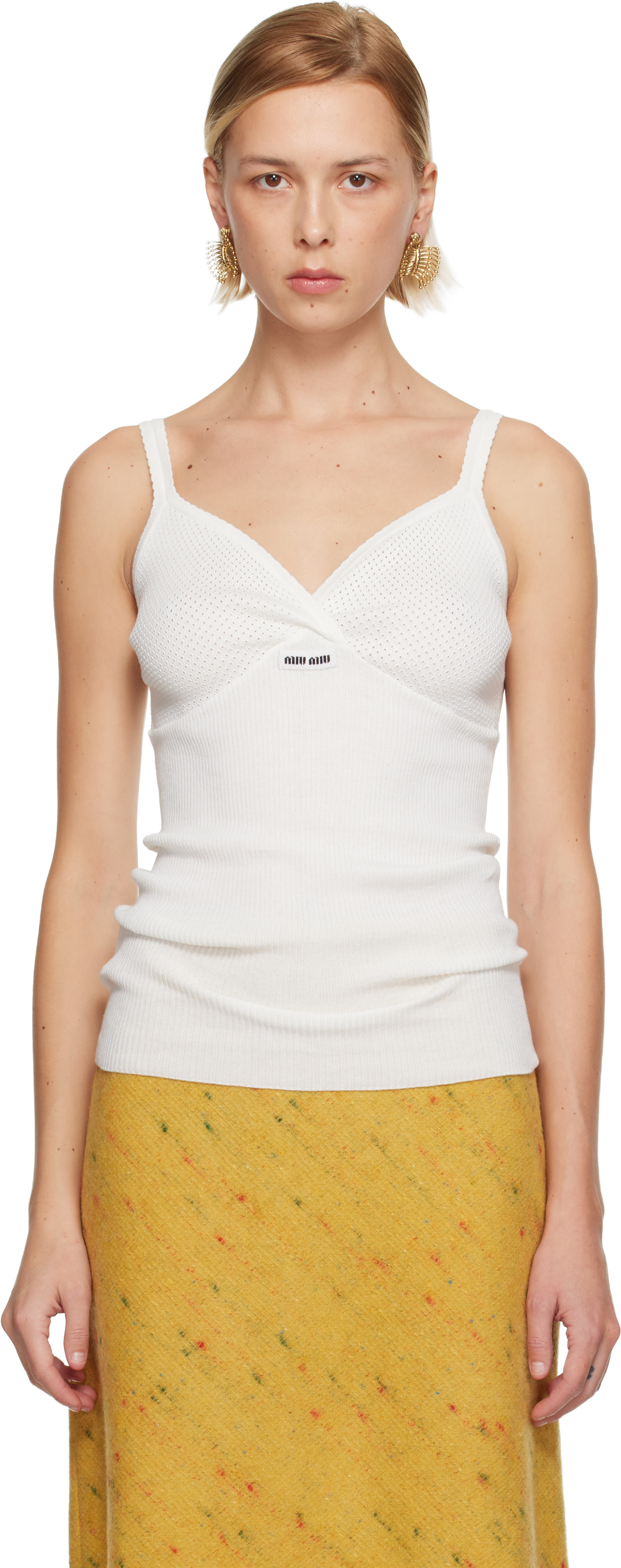 Miu Miu: White Cotton Knit Tank Top | SSENSE Canada