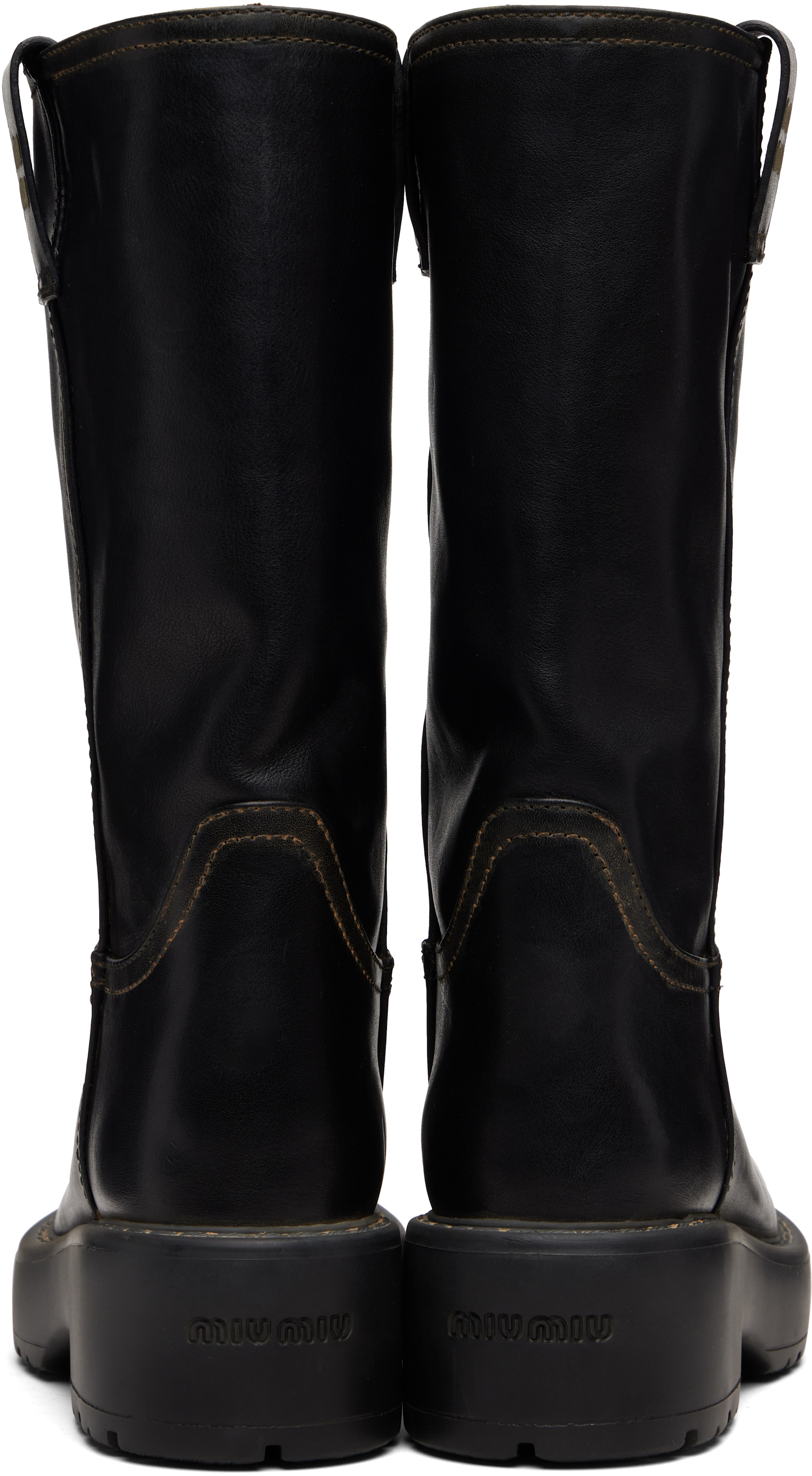 Miu Miu: Black Aged Calfskin Boots | SSENSE Canada