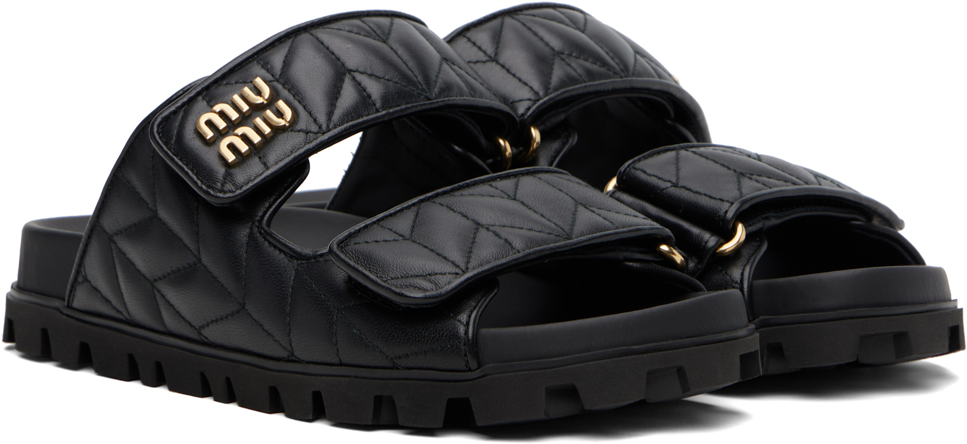 Miu Miu: Black Matelassé Nappa Leather Sandals | SSENSE Canada