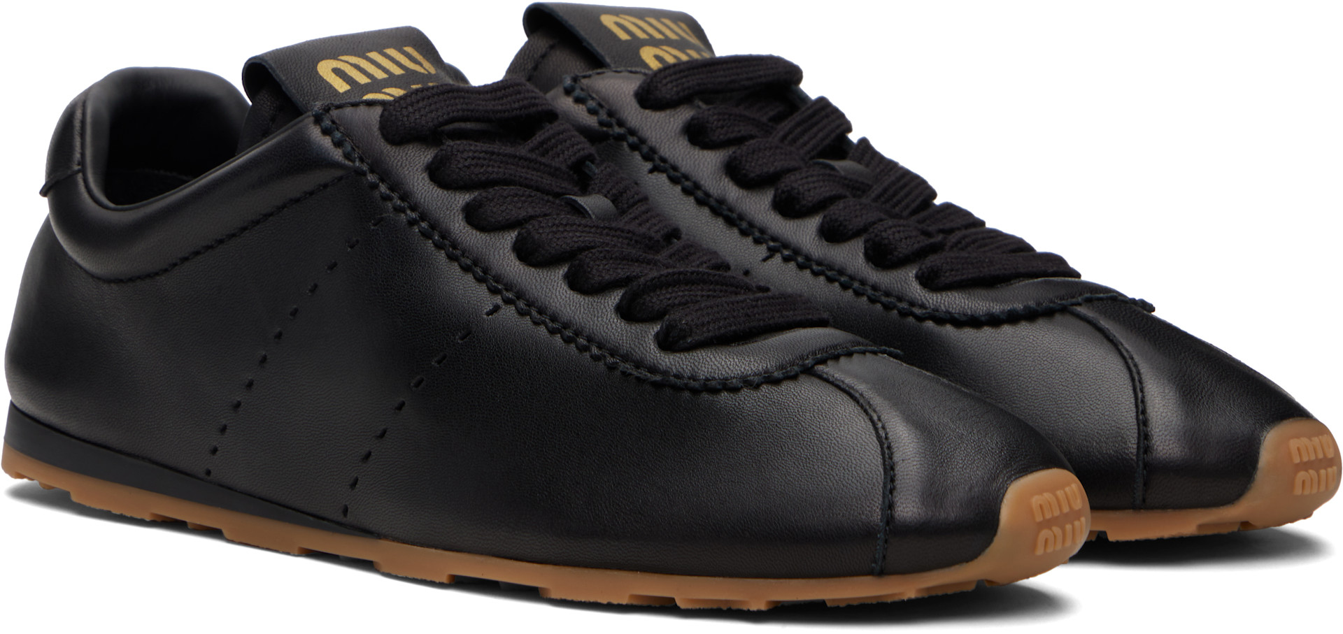 Miu Miu - Baskets Plume noires en cuir nappa