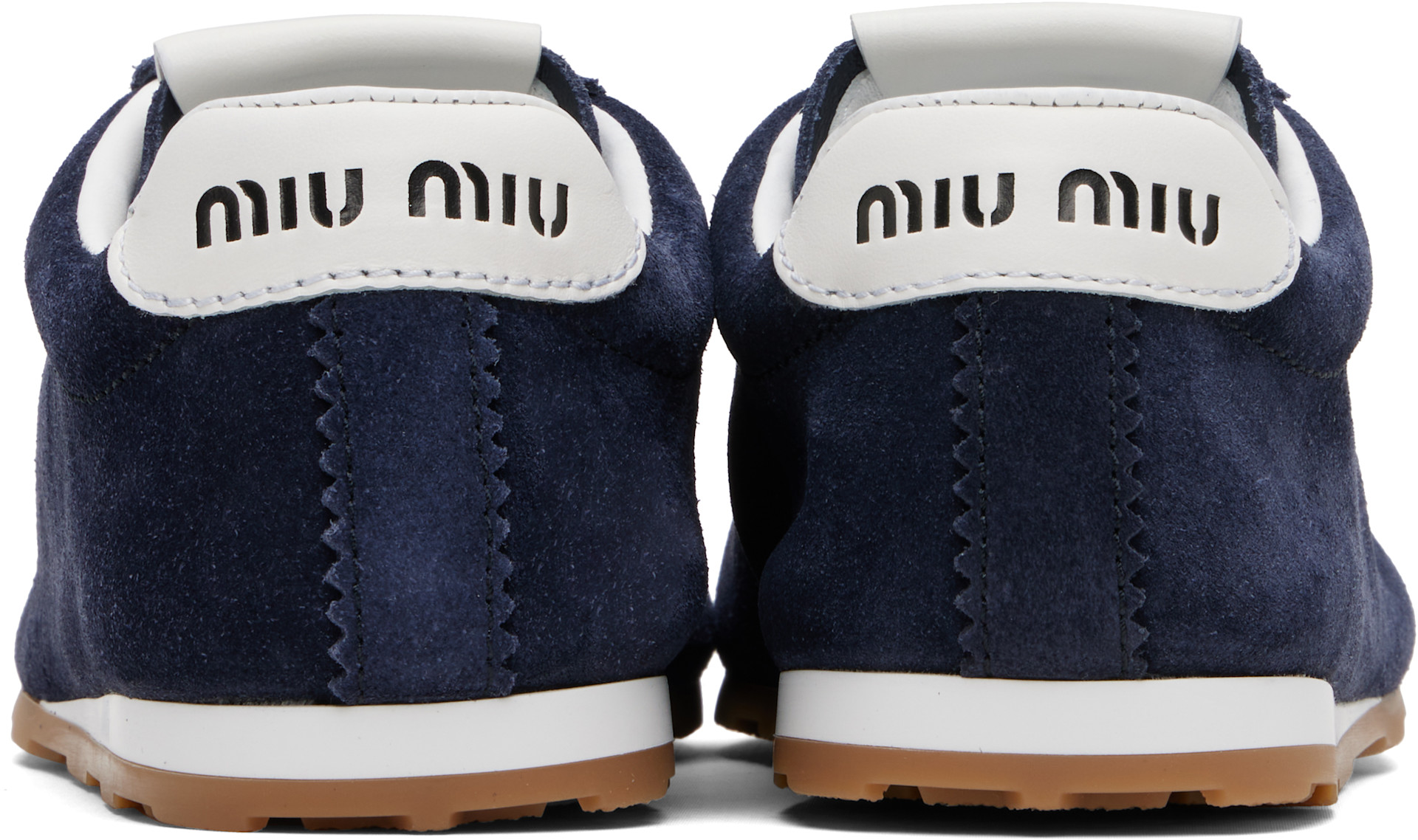 Miu Miu: Navy Plume Suede Sneakers | SSENSE Canada
