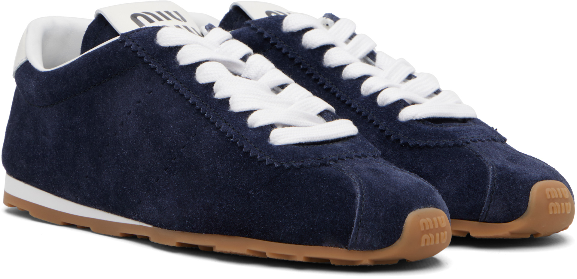 Miu Miu: Navy Plume Suede Sneakers | SSENSE Canada