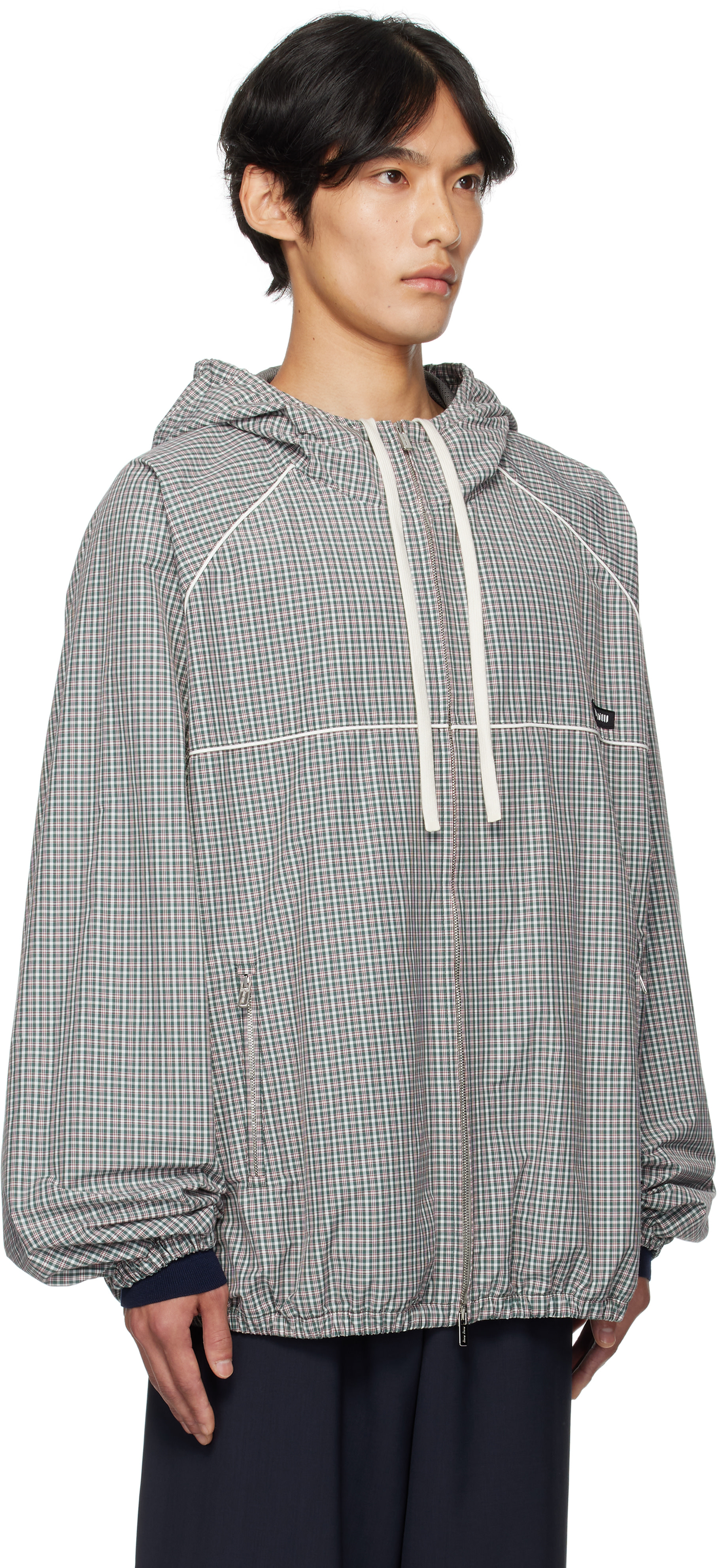 Miu Miu: Green & White Technical Zip Jacket | SSENSE Canada