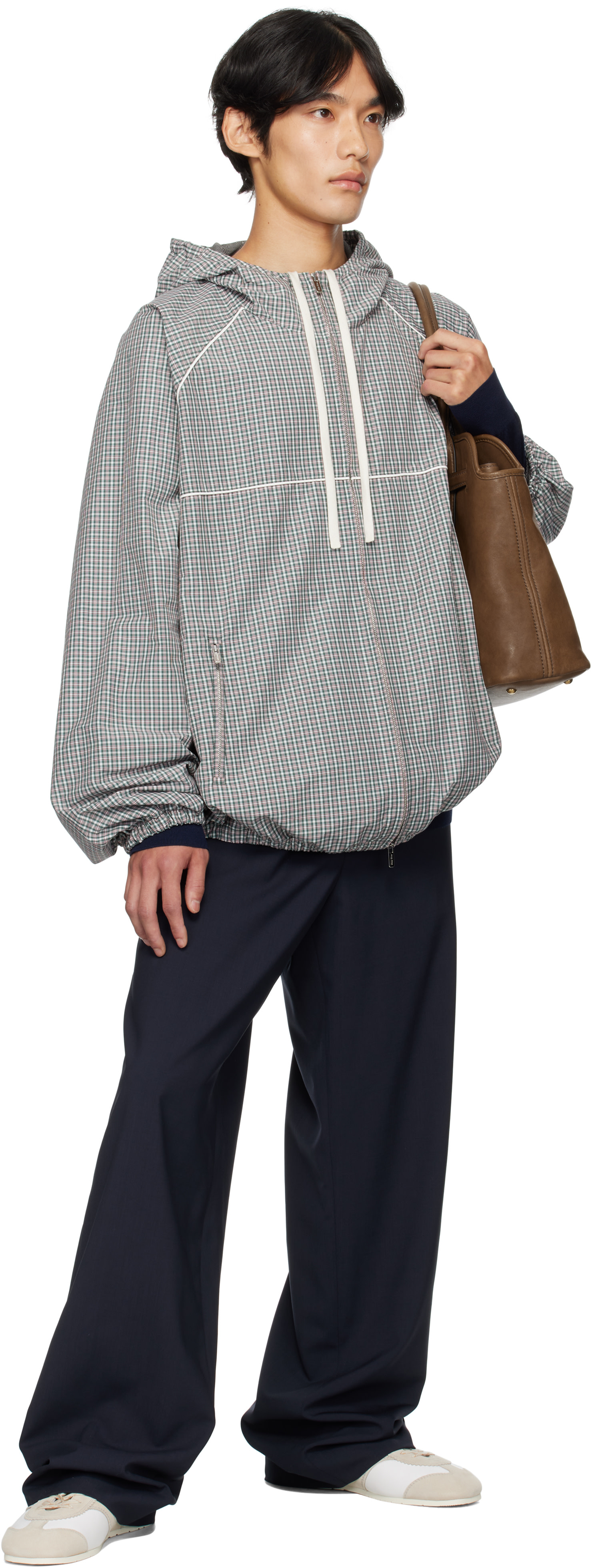 Miu Miu: Green & White Technical Zip Jacket | SSENSE Canada