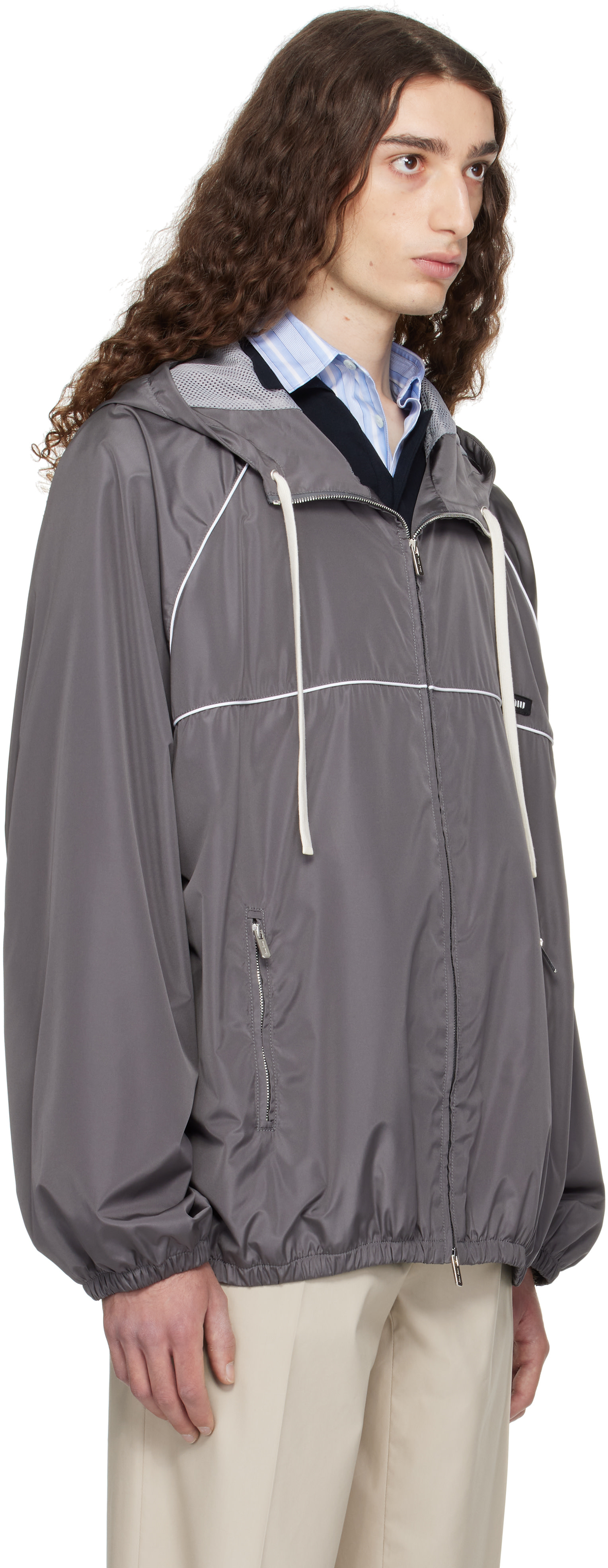 Miu Miu - Gray Technical Silk Zipper Jacket
