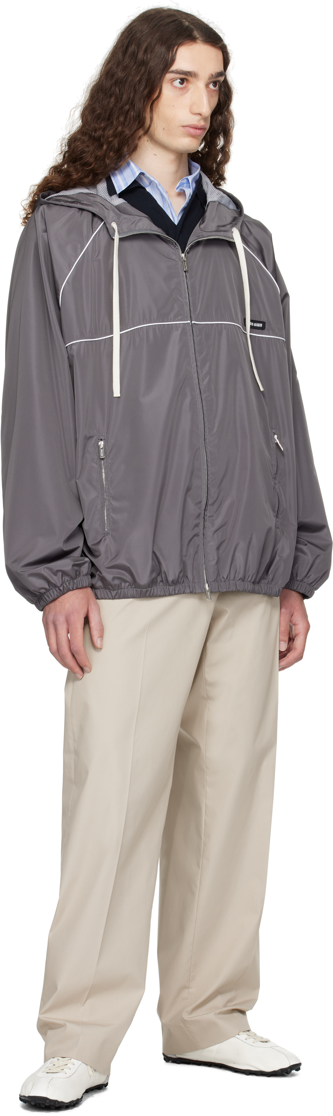 Miu Miu - Gray Technical Silk Zipper Jacket