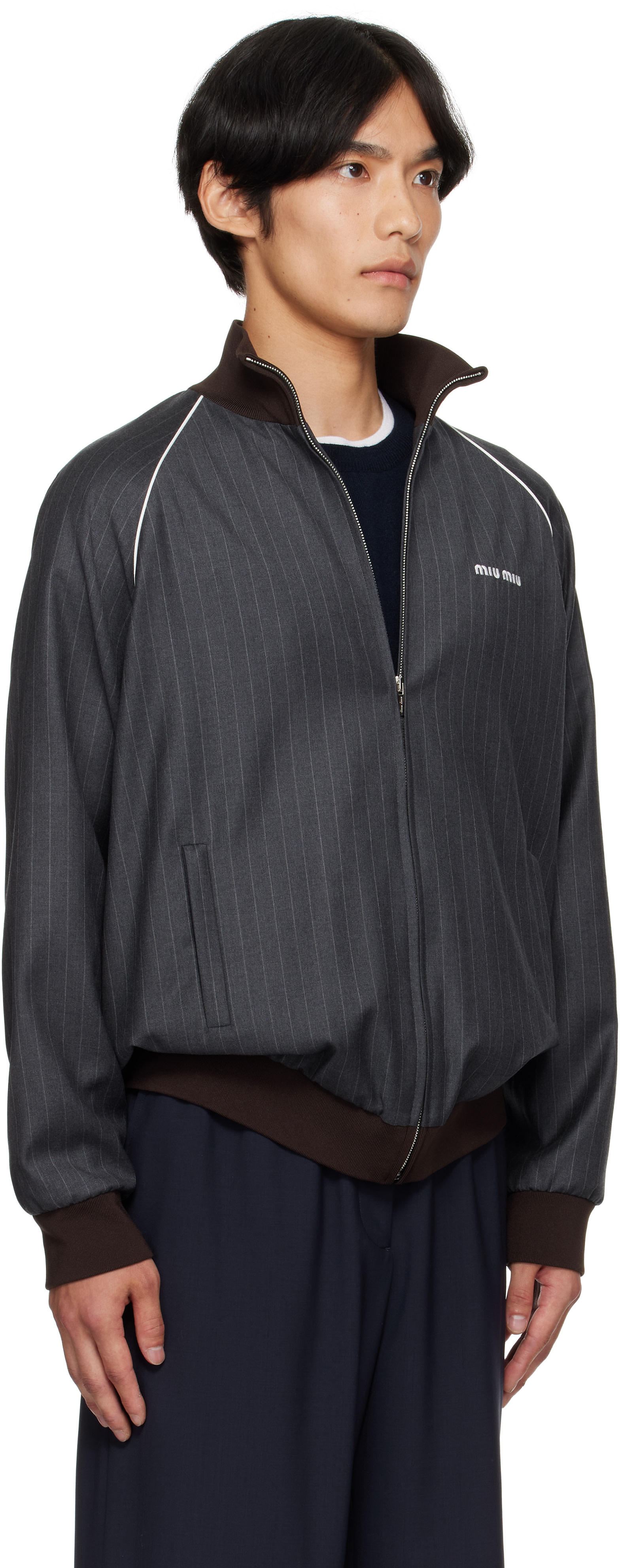 Miu Miu - Gray Pinstripe Zipper Jacket