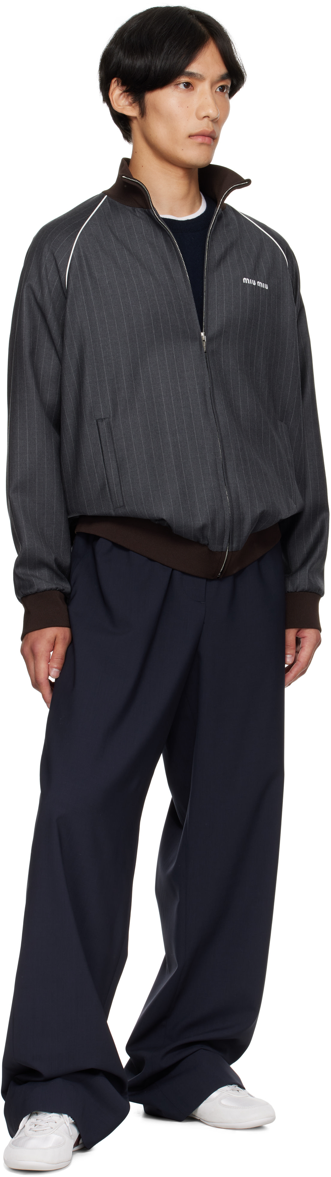 Miu Miu - Gray Pinstripe Zipper Jacket