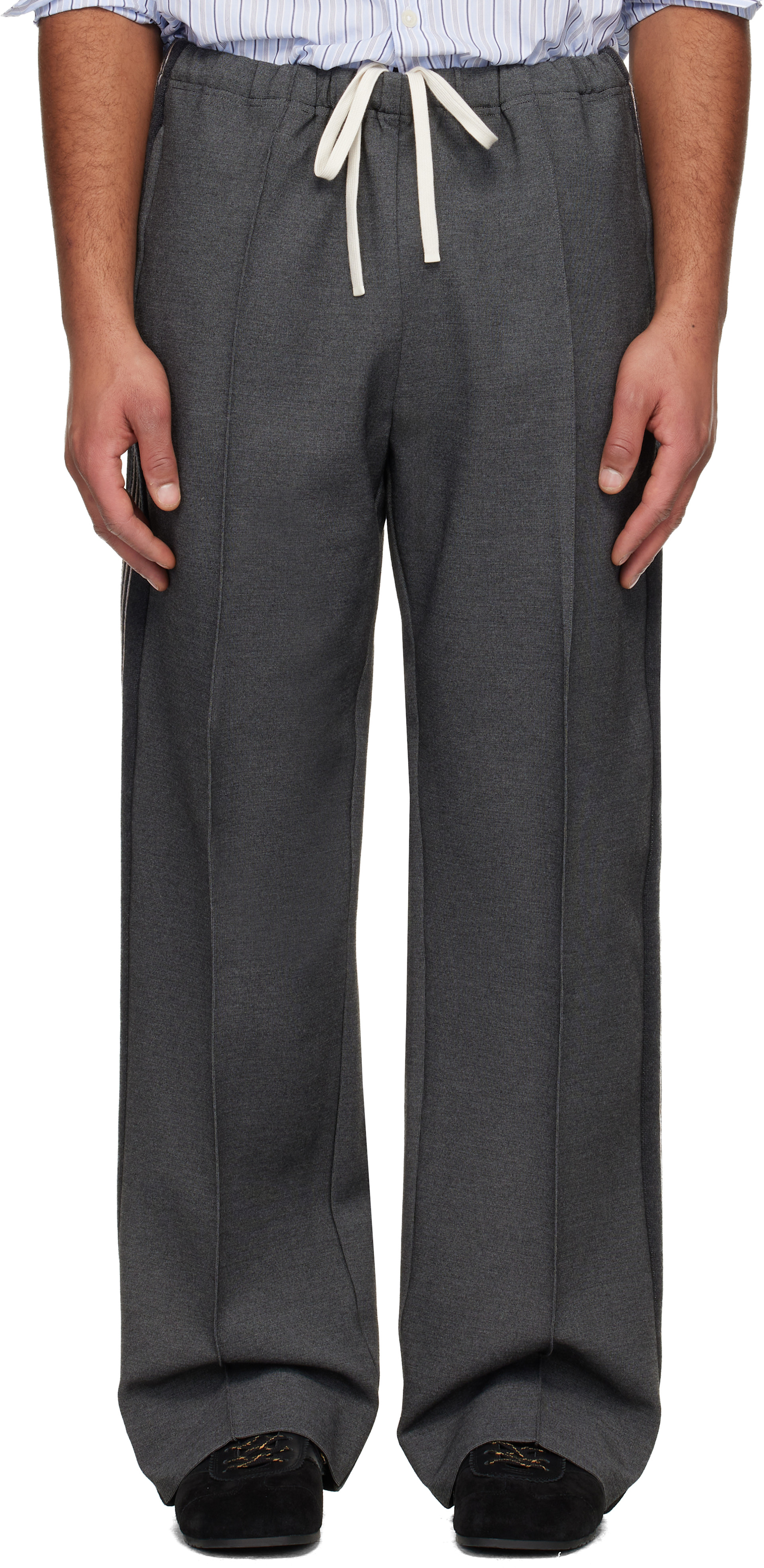 Miu Miu: Gray Fabric Stitch Knit Trousers | SSENSE Canada