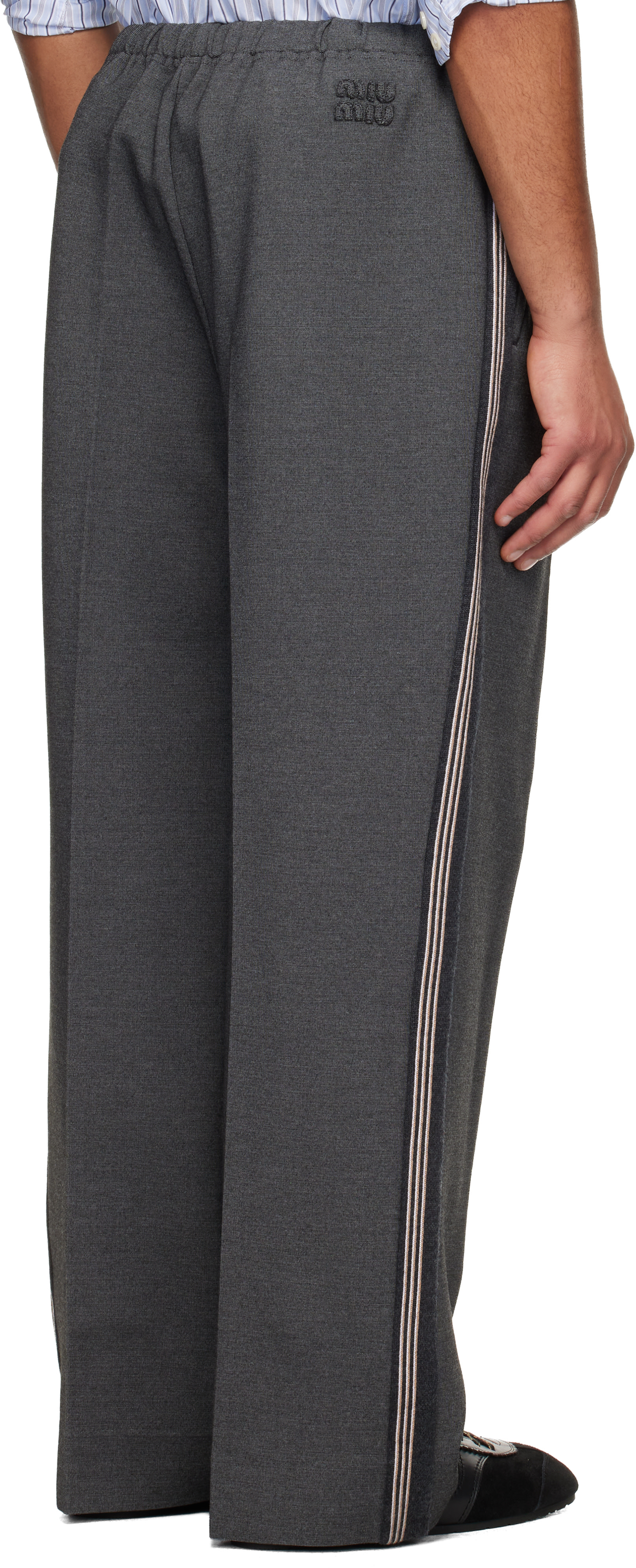Miu Miu: Gray Fabric Stitch Knit Trousers | SSENSE Canada