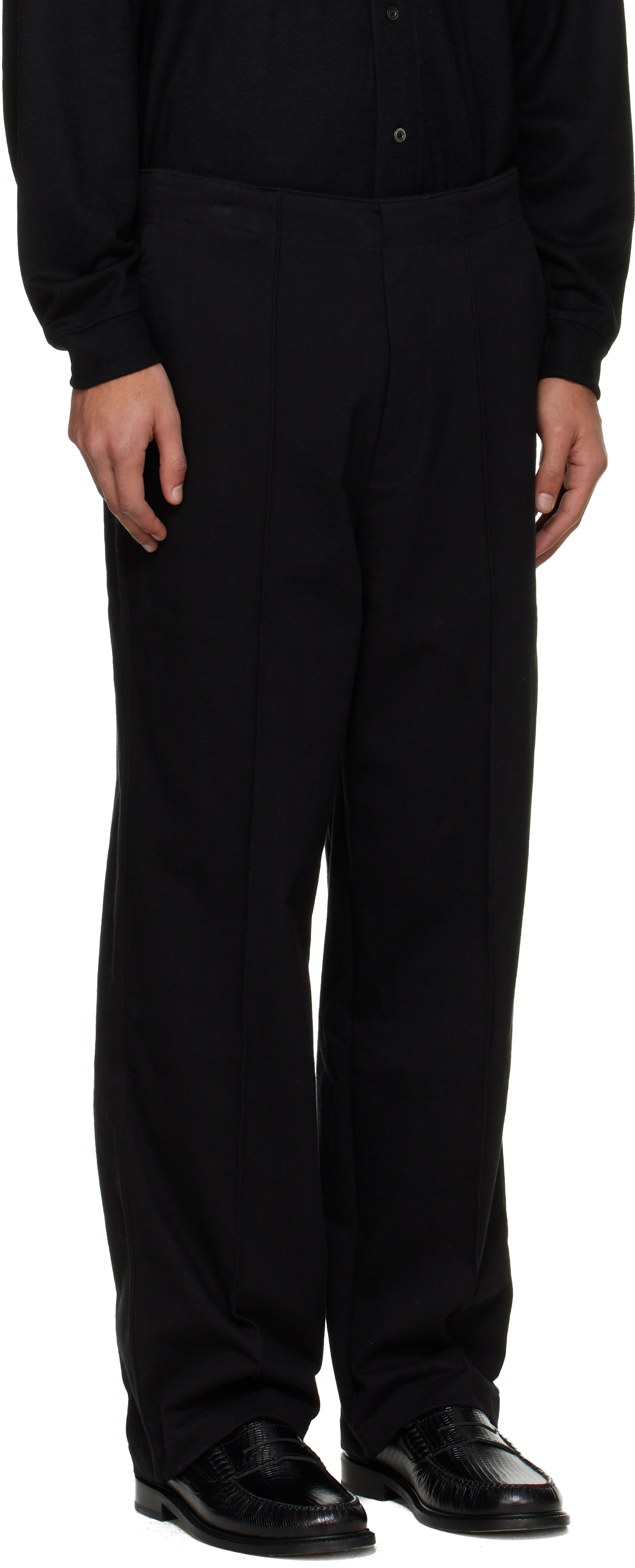 Lady White Co.: Black Jersey Band Trousers | SSENSE