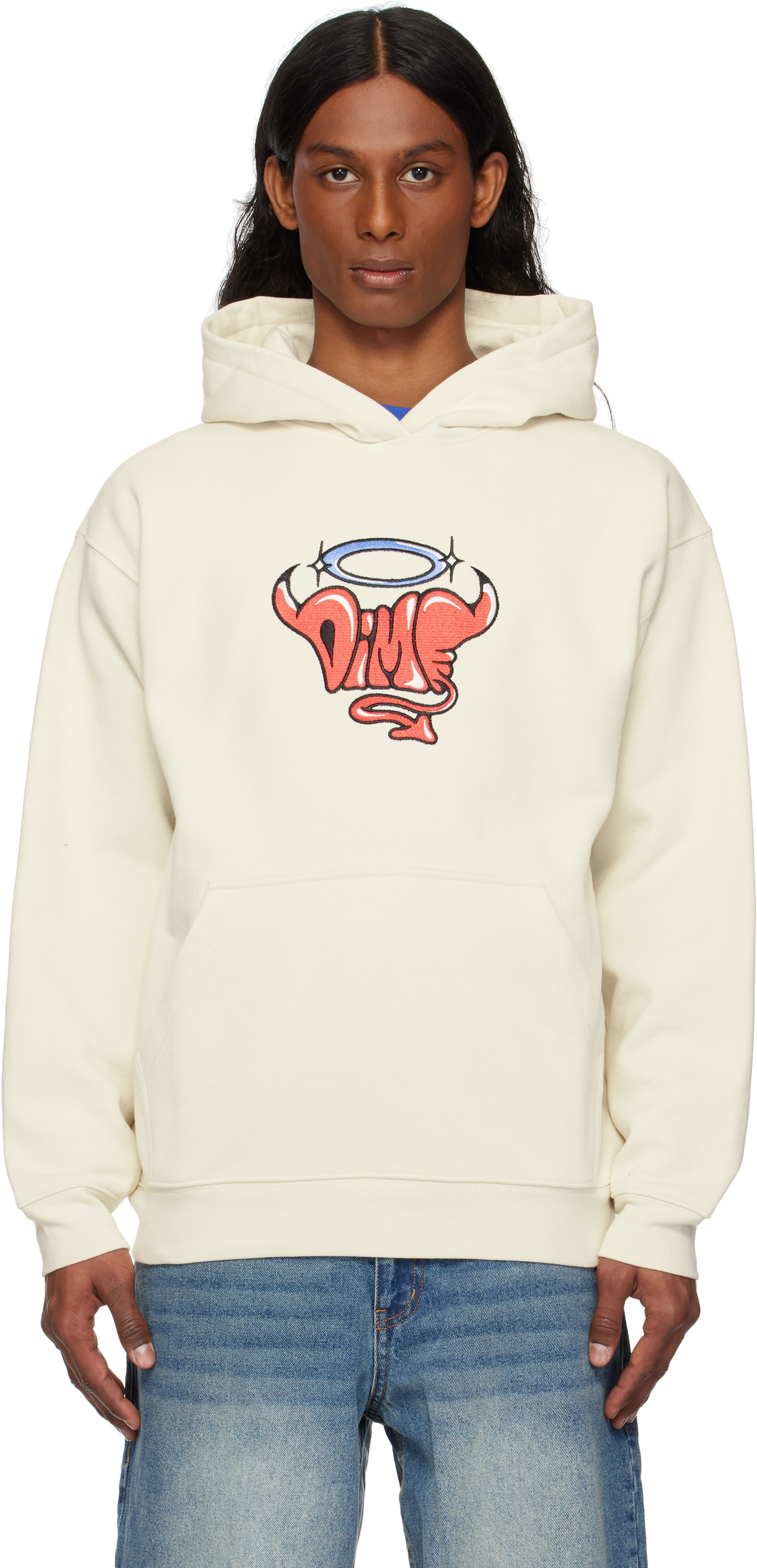 Dime - Pull à capuche blanc cassé à logo Purgatory