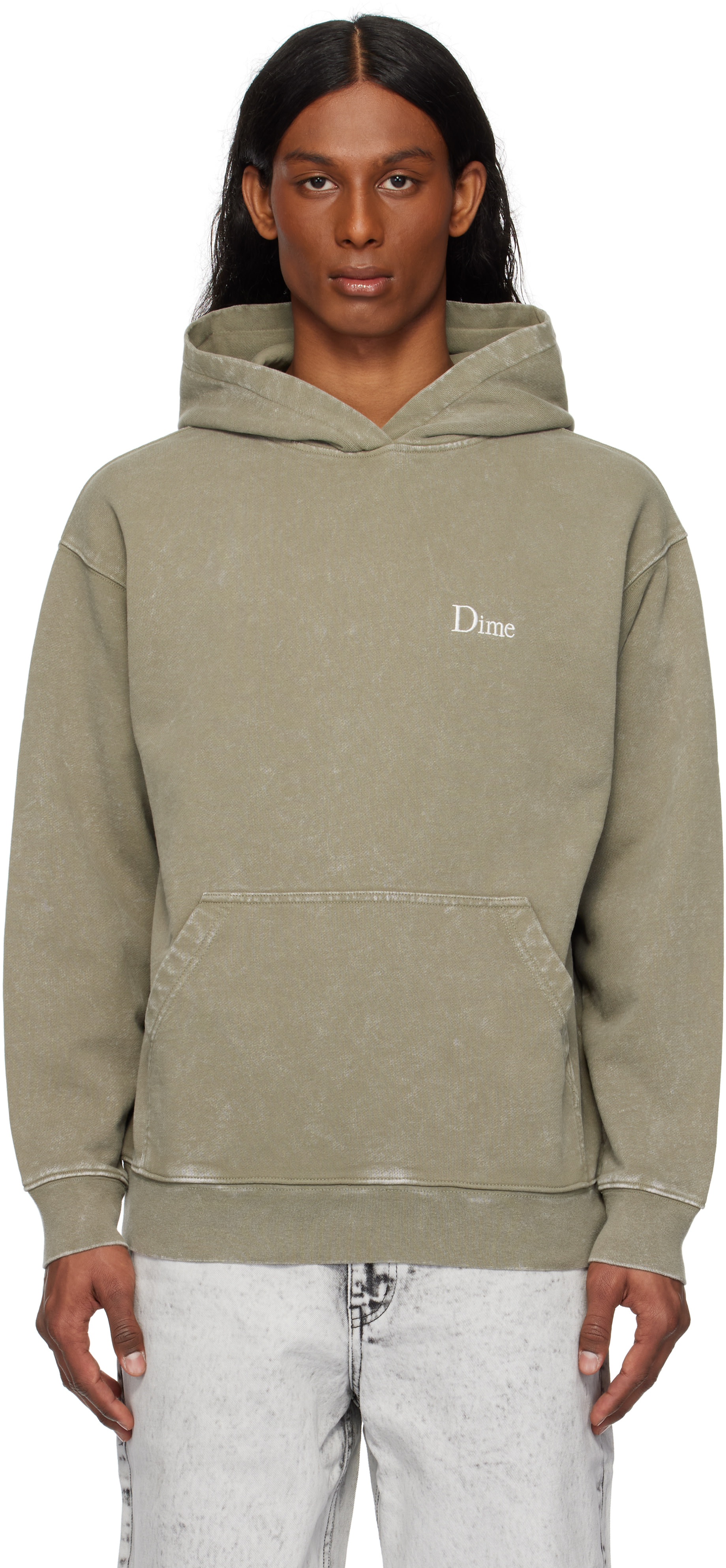 Dime - Pull à capuche vert en jersey bouclette à logo