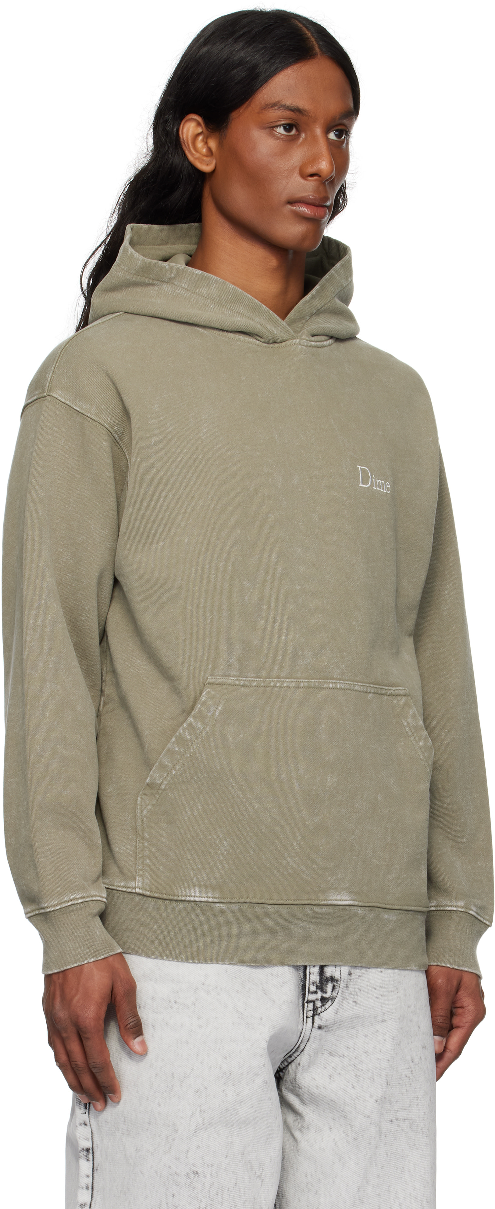Dime - Pull à capuche vert en jersey bouclette à logo