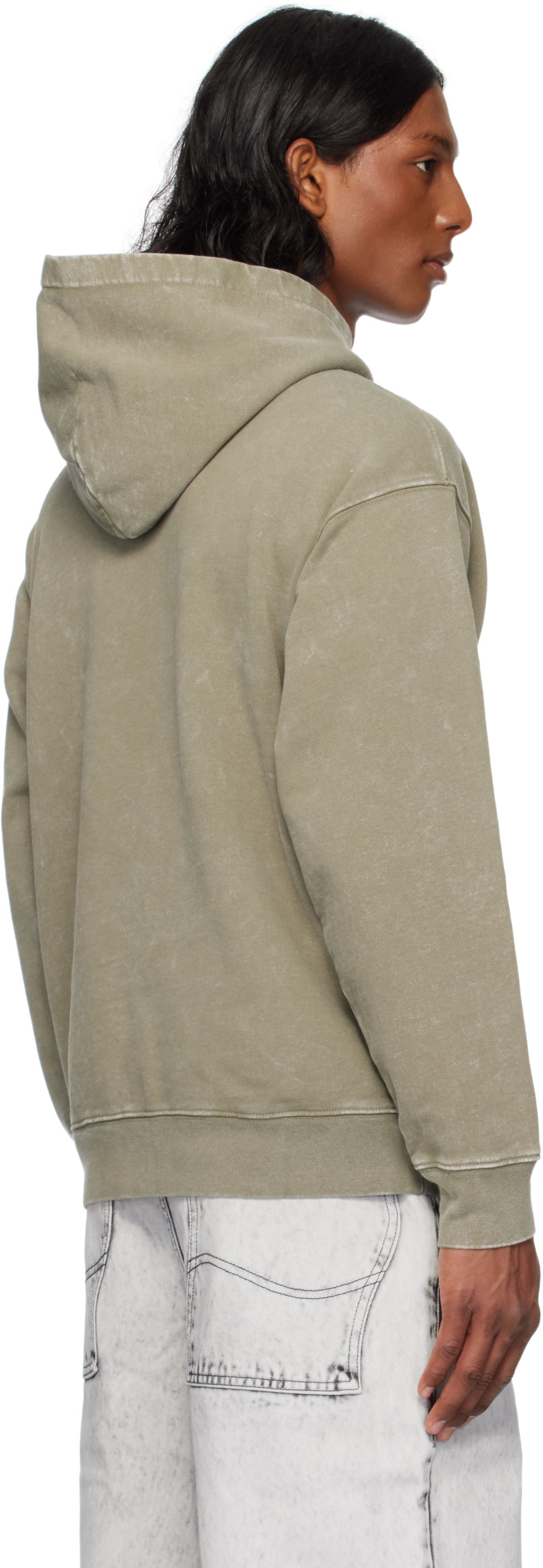 Dime - Pull à capuche vert en jersey bouclette à logo