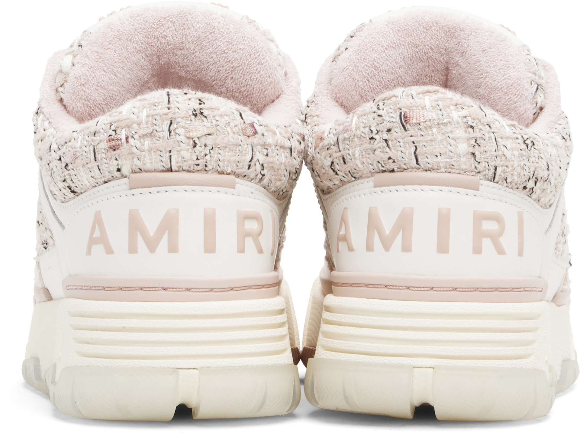 AMIRI: White & Pink Bouclé MA-1 Sneakers | SSENSE