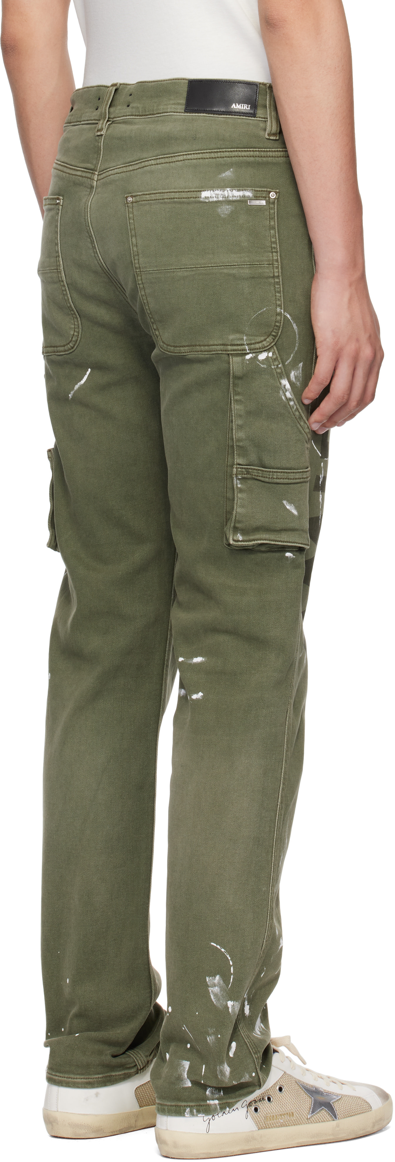 AMIRI: Khaki Army Logo Painted Slim Workman Jeans | SSENSE Canada