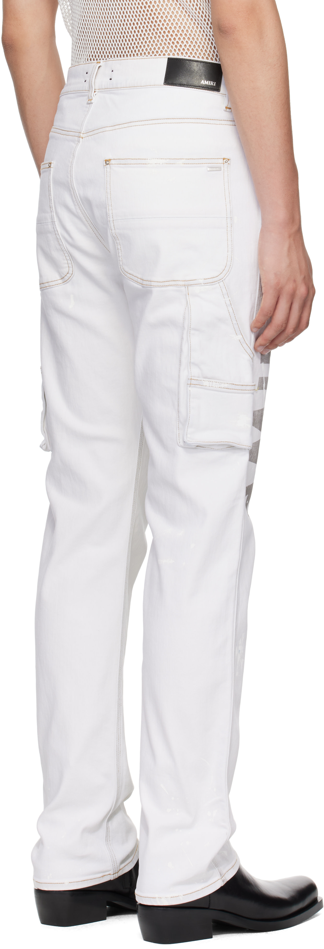 amri ジーンズ AMIRI: Blue Army Logo Painted Slim Workman Jeans | SSENSE