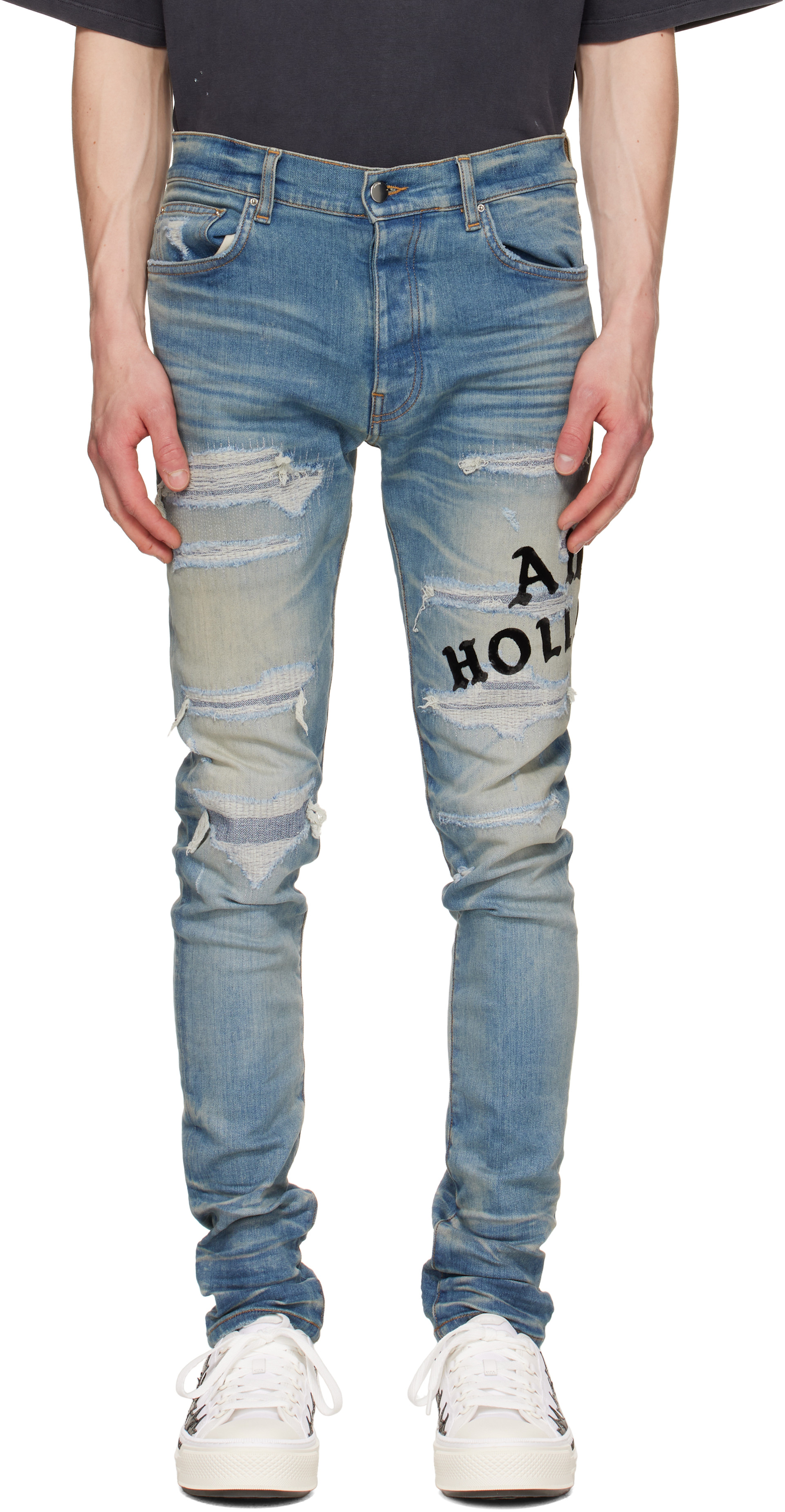 AMIRI: Blue 'AMIRI Hollywood' Repaired Jeans | SSENSE Canada