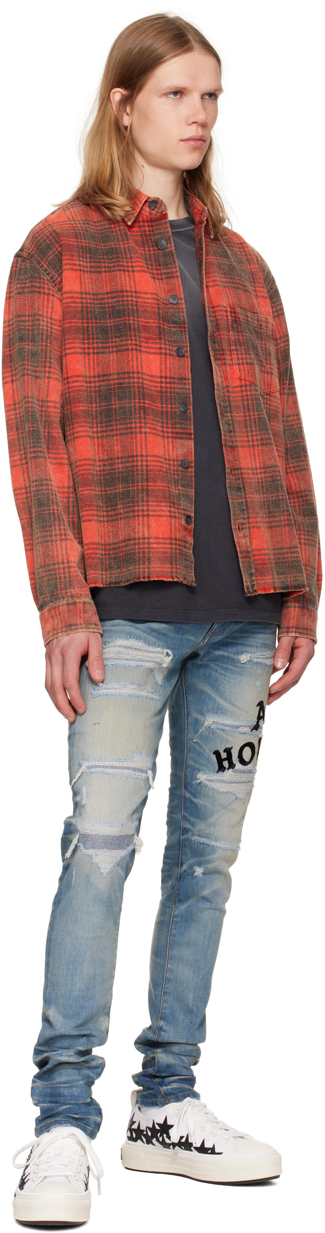 AMIRI: Blue 'AMIRI Hollywood' Repaired Jeans | SSENSE Canada